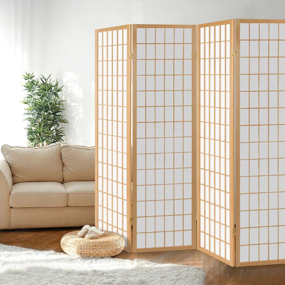 Artiss 4 Panel Room Divider Screen 174x179cm Natural