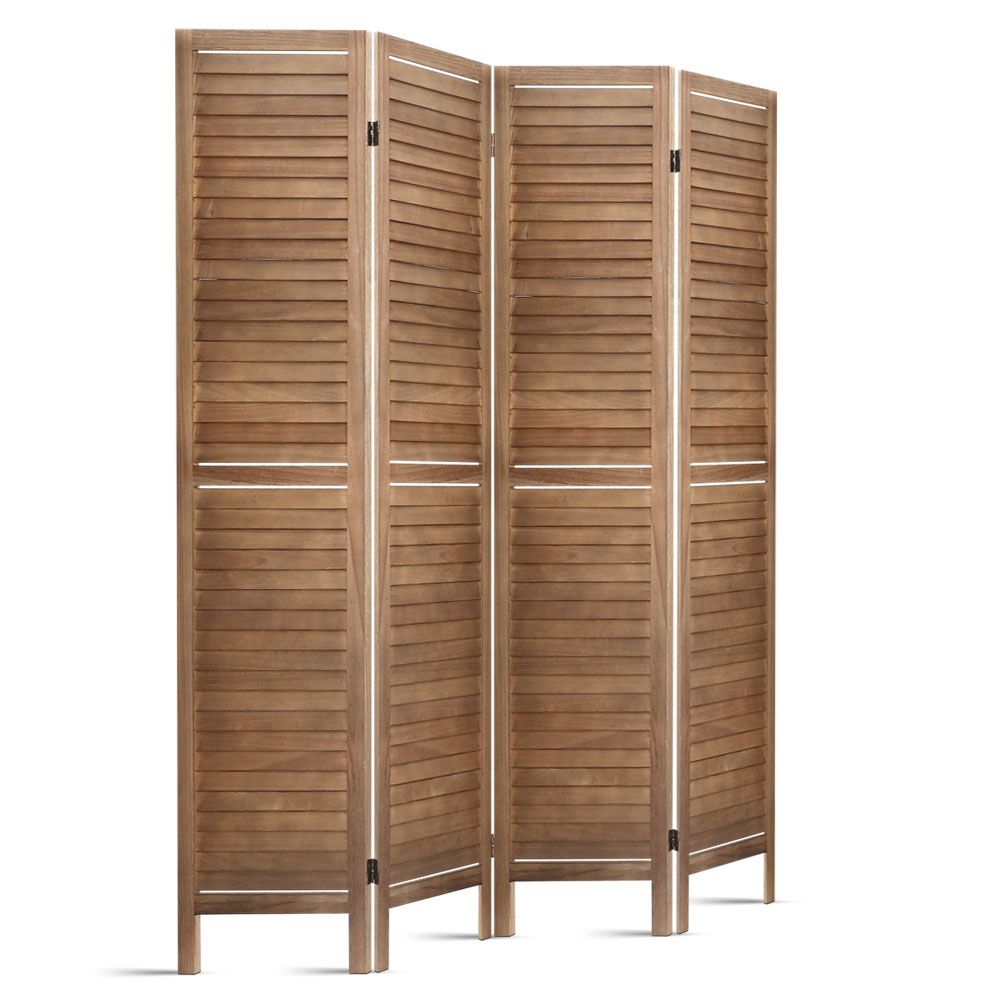 Artiss 4 Panel Room Divider Screen 160x170cm Louver Oak Bedworld