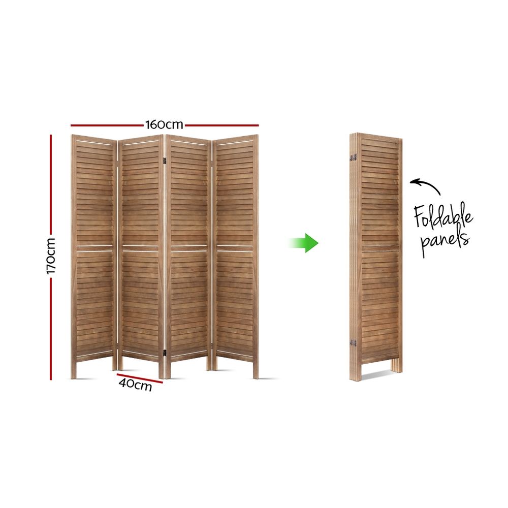 Artiss 4 Panel Room Divider Screen 160x170cm Louver Oak Bedworld