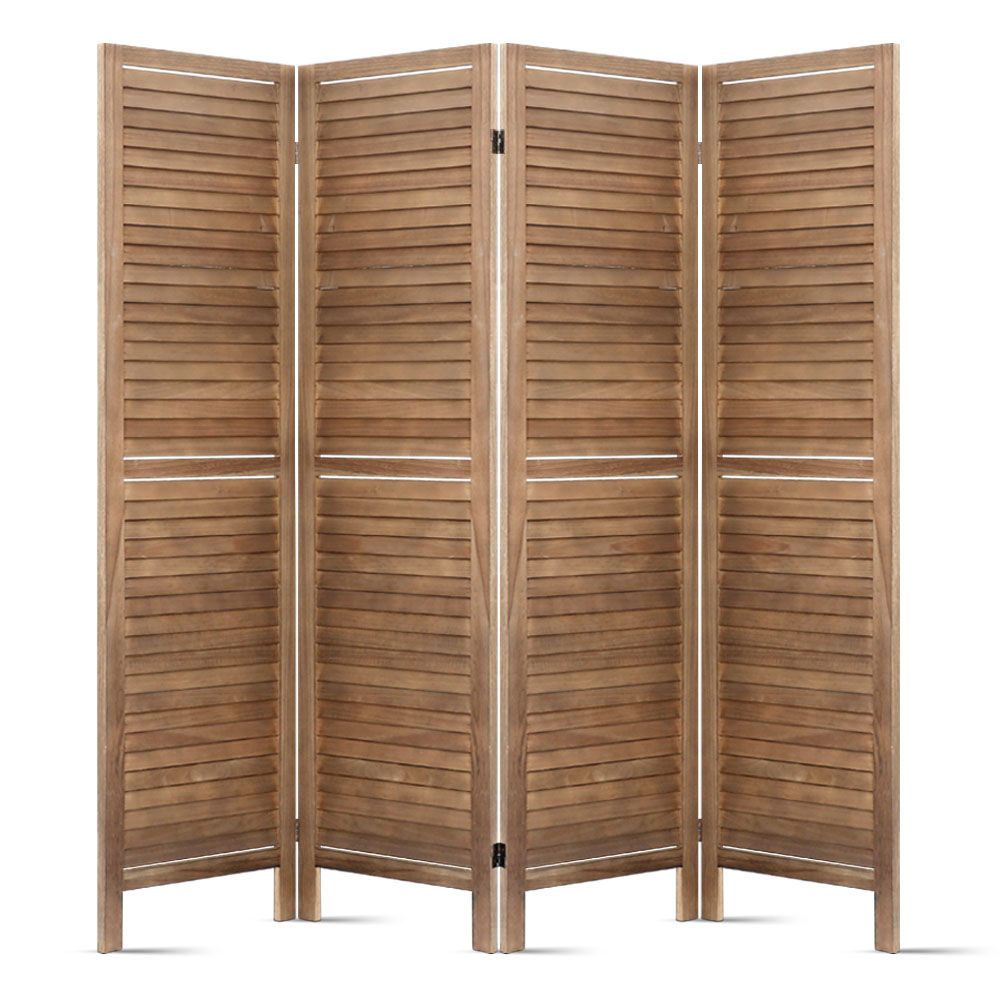 Artiss 4 Panel Room Divider Screen 160x170cm Louver Oak Bedworld