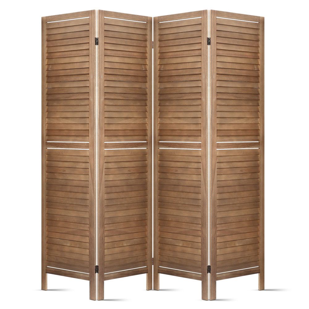 Artiss 4 Panel Room Divider Screen 160x170cm Louver Oak Bedworld