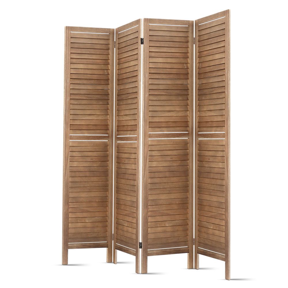 Artiss 4 Panel Room Divider Screen 160x170cm Louver Oak Bedworld