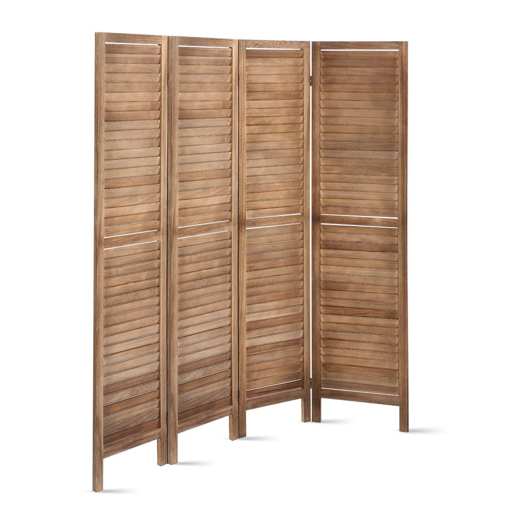 Artiss 4 Panel Room Divider Screen 160x170cm Louver Oak Bedworld