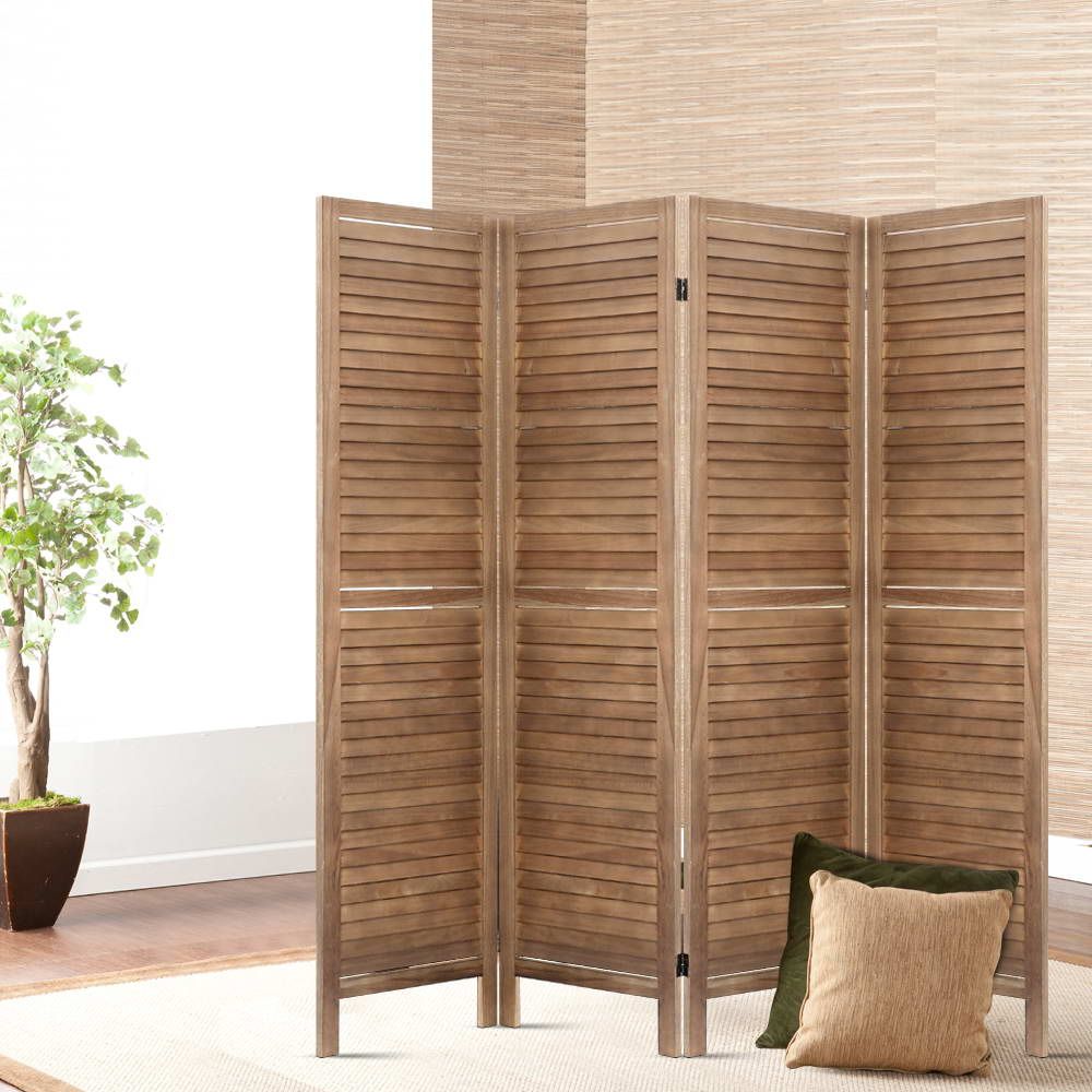 Artiss 4 Panel Room Divider Screen 160x170cm Louver Oak Bedworld