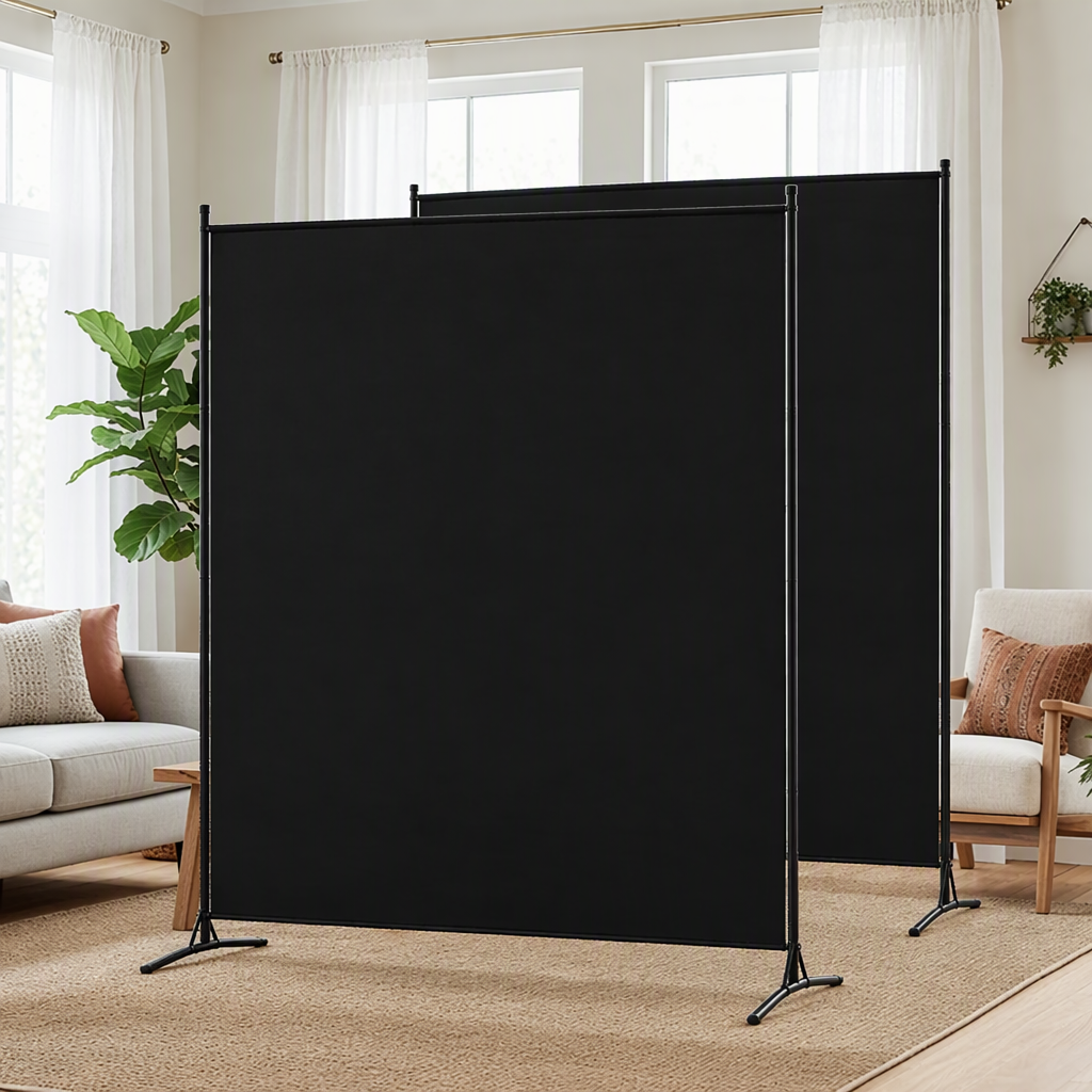 Artiss Room Divider Set of 2 Privacy Screen Fabric Room Separator Partition 175x180cm Black Bedworld