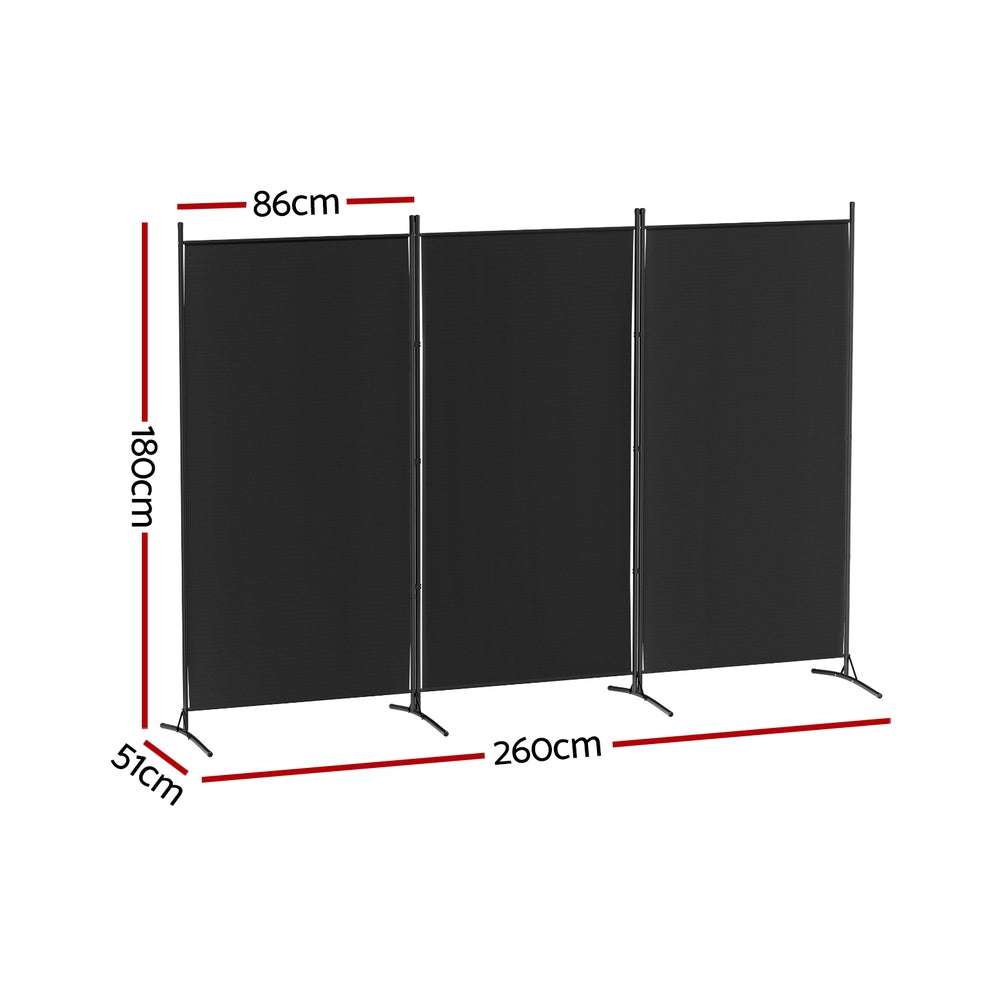 Artiss 3 Panel Room Divider Screen 260x180cm Fabric Black