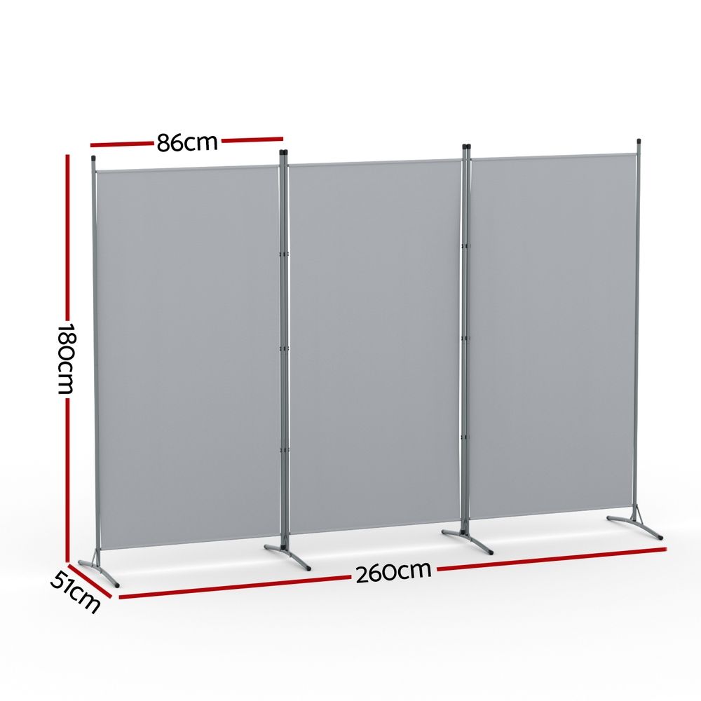 Artiss 3 Panel Room Divider Set of 2 Folding Privacy Screen Fabric Room Separator Partition Grey Bedworld