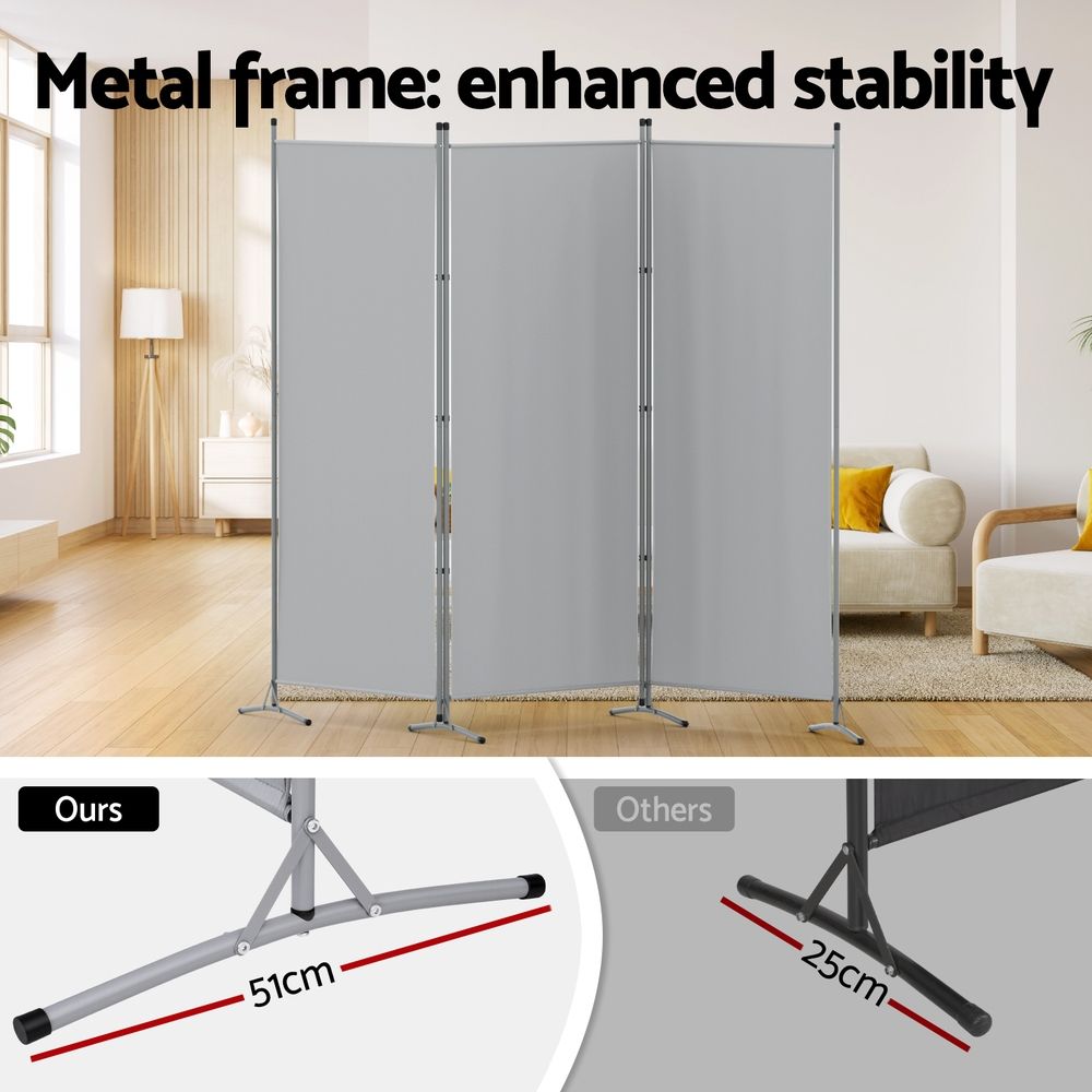 Artiss 3 Panel Room Divider Set of 2 Folding Privacy Screen Fabric Room Separator Partition Grey Bedworld