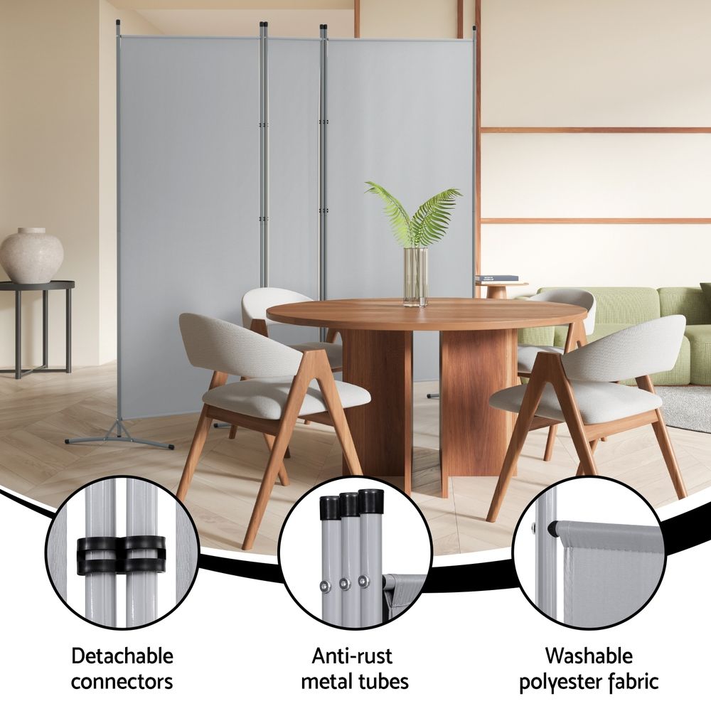 Artiss 3 Panel Room Divider Set of 2 Folding Privacy Screen Fabric Room Separator Partition Grey Bedworld