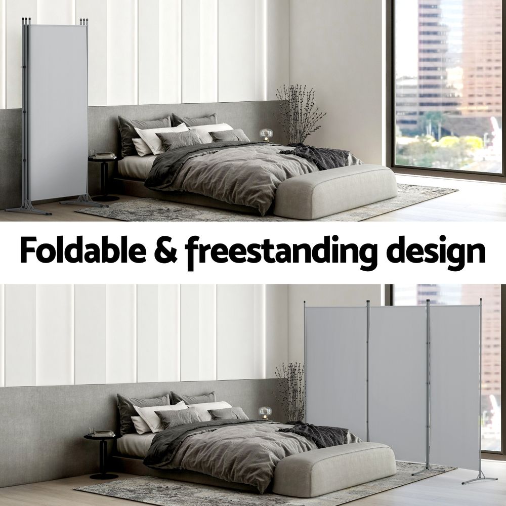Artiss 3 Panel Room Divider Set of 2 Folding Privacy Screen Fabric Room Separator Partition Grey Bedworld