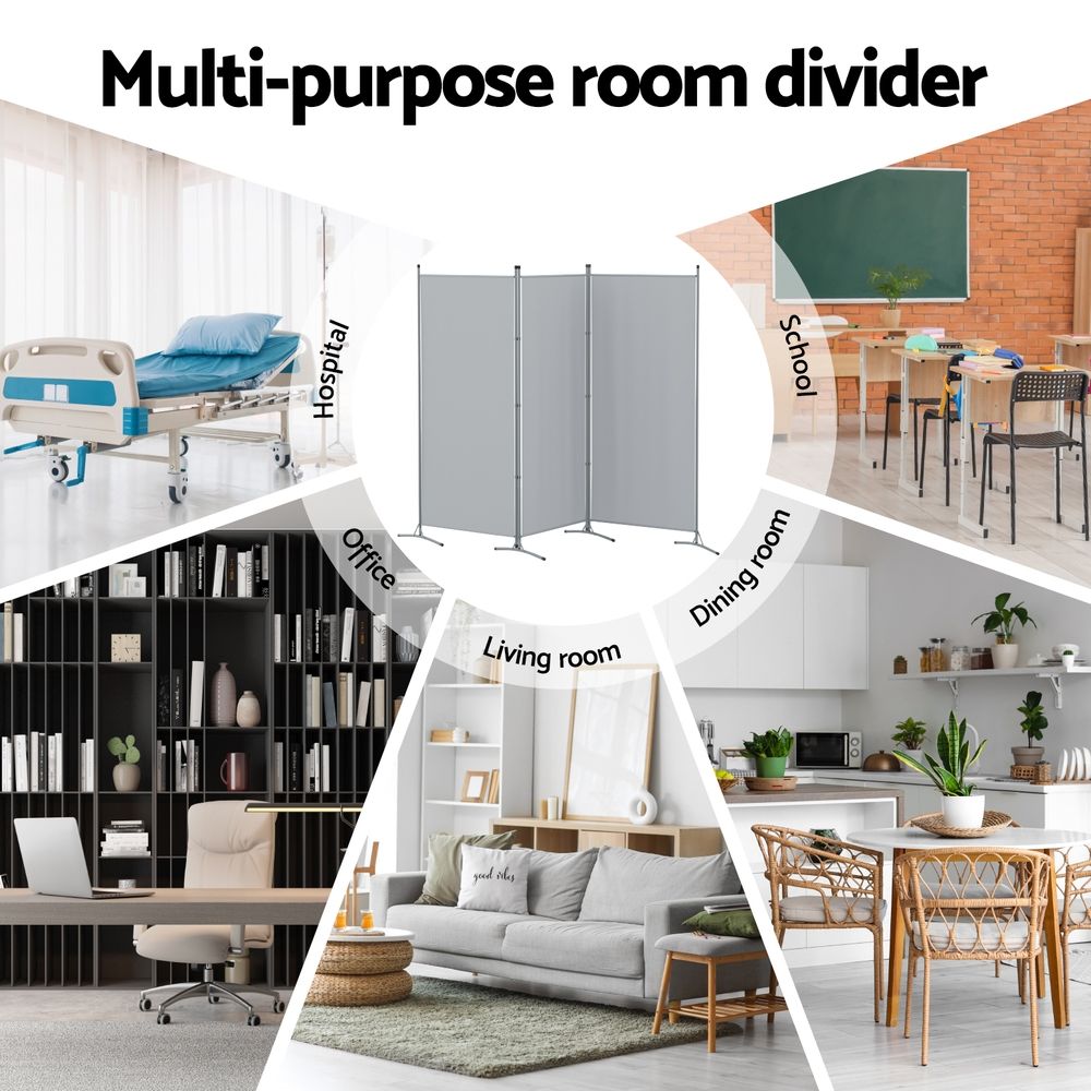 Artiss 3 Panel Room Divider Set of 2 Folding Privacy Screen Fabric Room Separator Partition Grey Bedworld