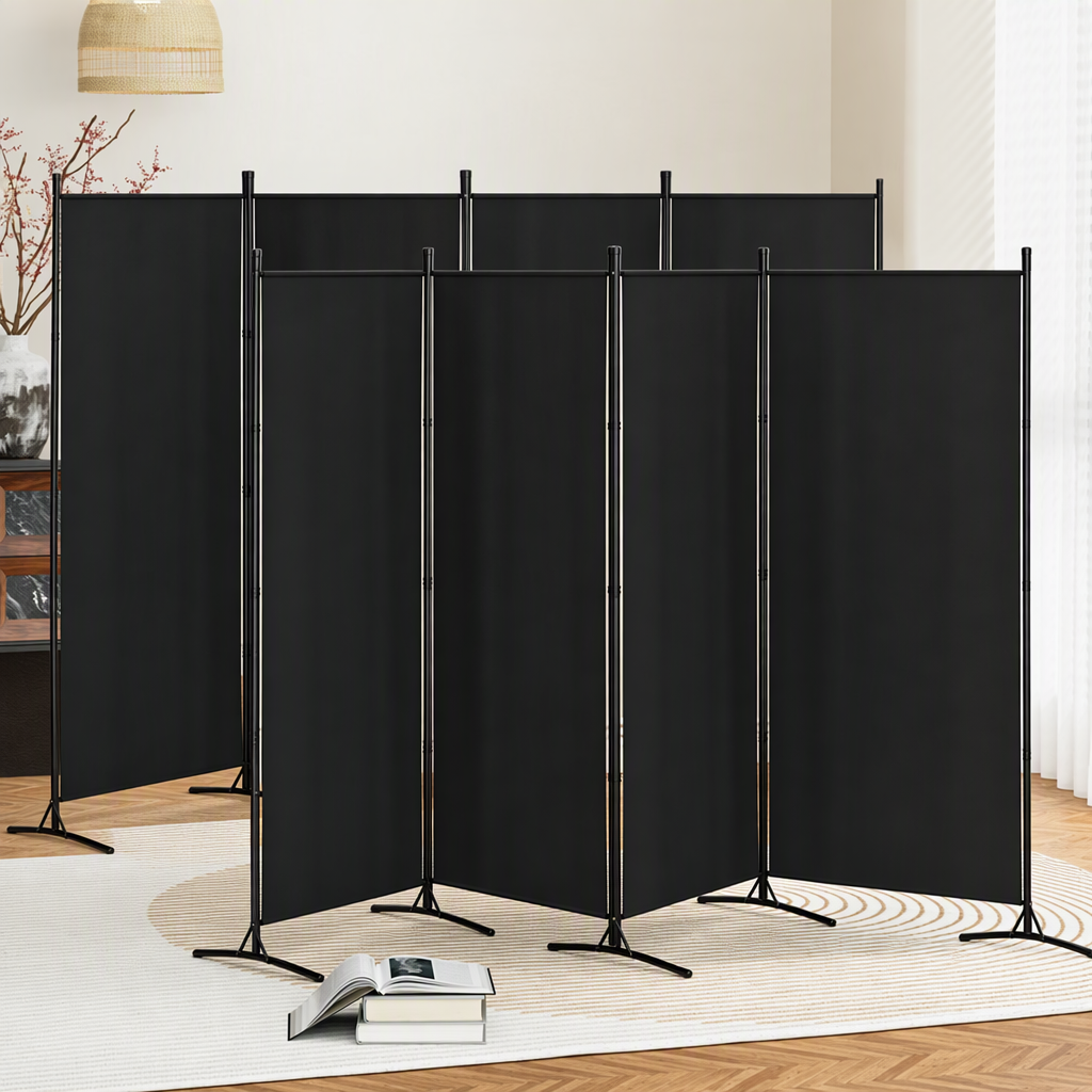 Artiss 4 Panel Room Divider Set of 2 Folding Privacy Screen Fabric Room Separator Partition Black Bedworld