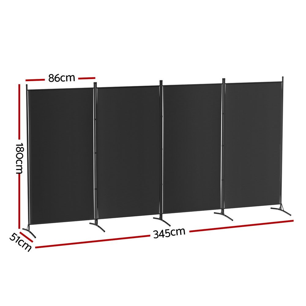 Artiss 4 Panel Room Divider Set of 2 Folding Privacy Screen Fabric Room Separator Partition Black Bedworld