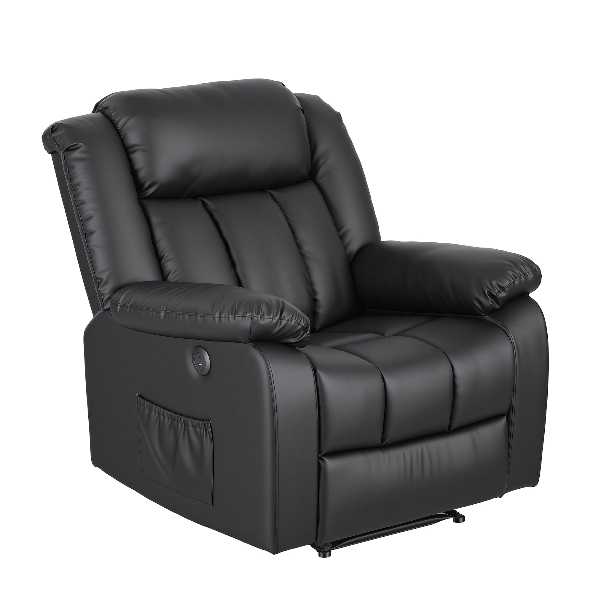 Artiss Manual Massage Recliner Chair for Living Room, Leather Sofa Lounge Reclining Chair with 2 USB Port, 160? Recline Reading Chair with 20CM Wide Armrests, 8 Point Vibration & Lumbar Heat, Black