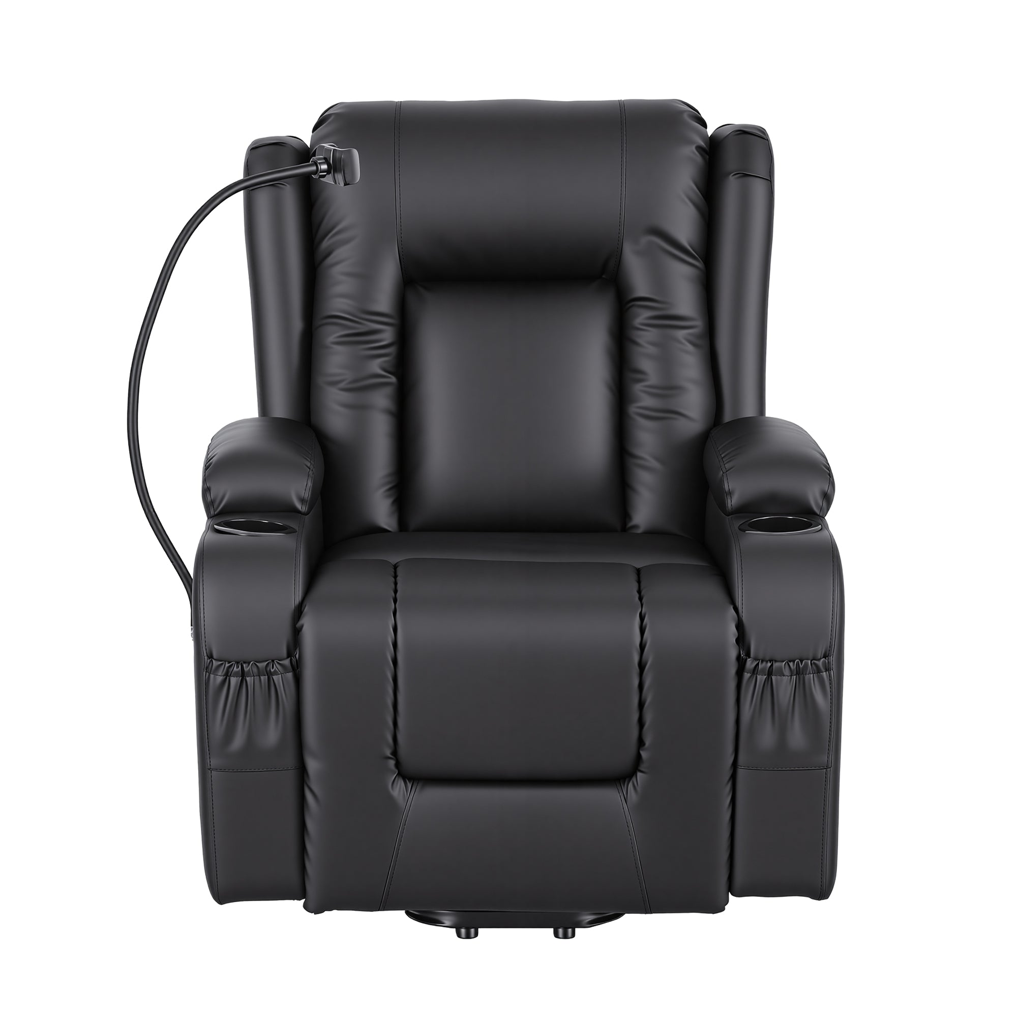 Black PU power lift recliner chair with upright back and padded armrests