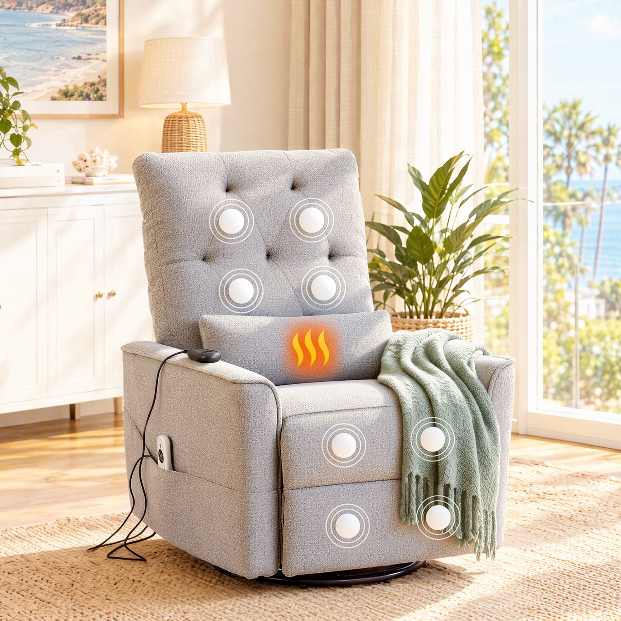 Artiss Electric Massage Recliner Chair with 270° Swivel & Heat, Grey Bedworld