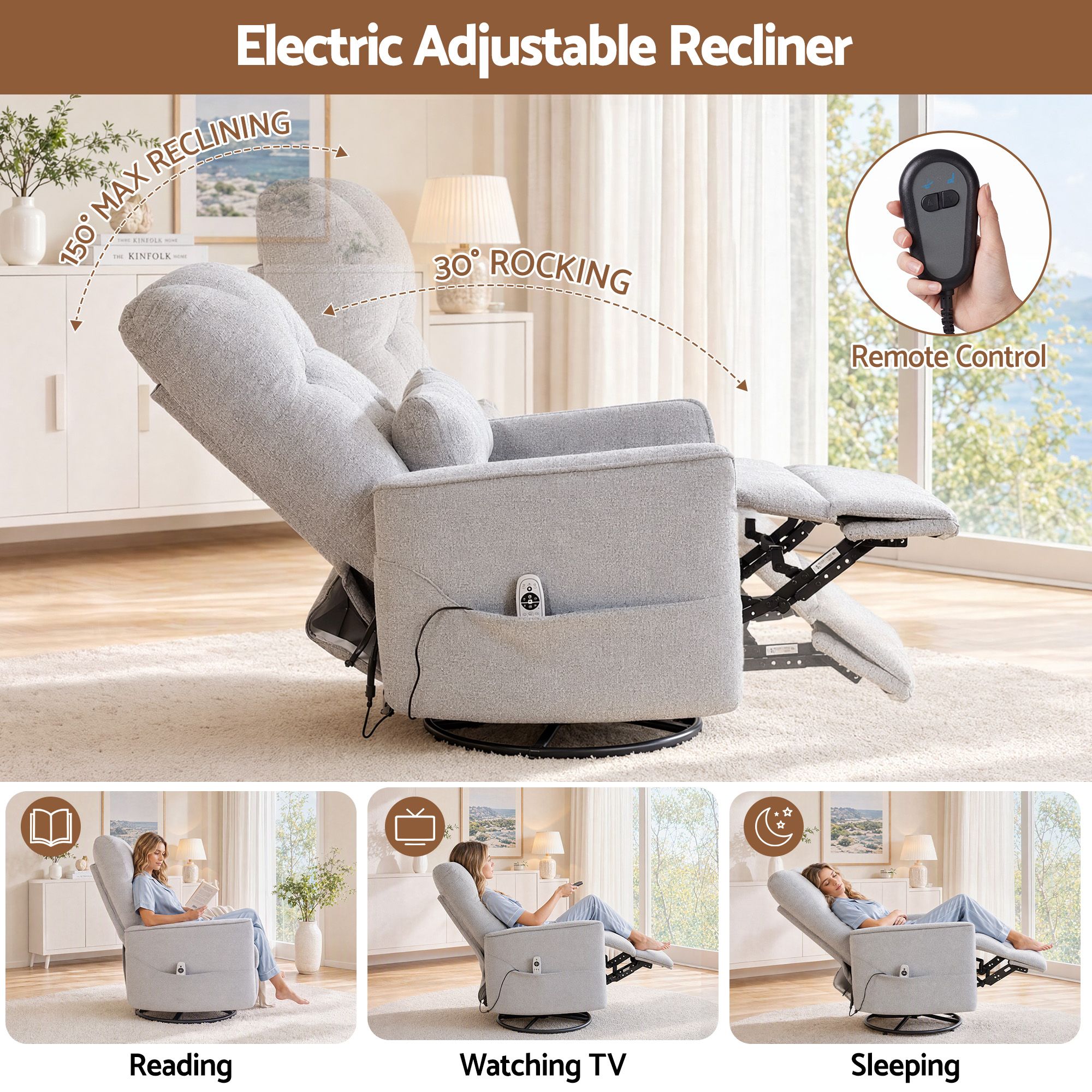 Artiss Electric Massage Recliner Chair with 270° Swivel & Heat, Grey Bedworld