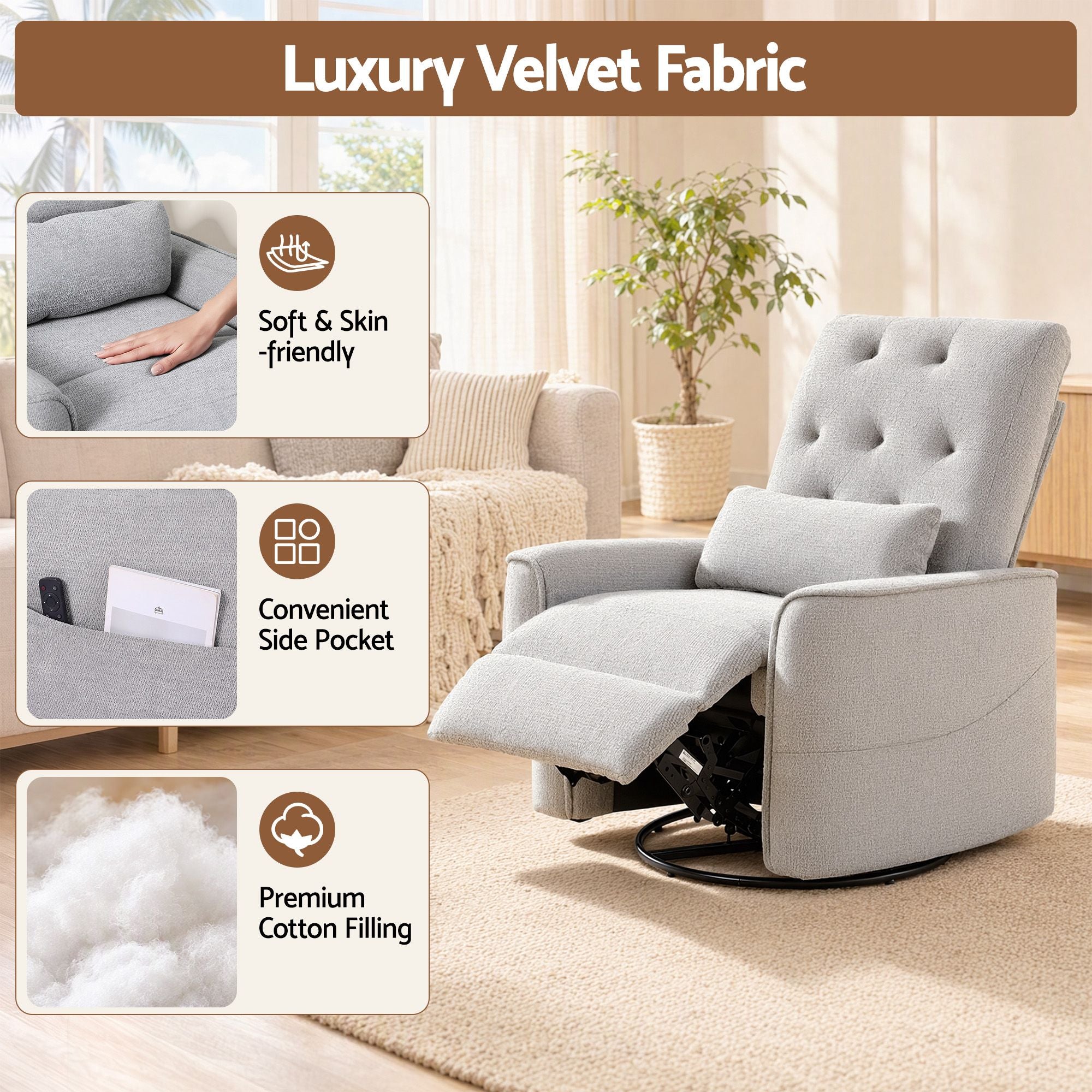 Artiss Electric Massage Recliner Chair with 270° Swivel & Heat, Grey Bedworld