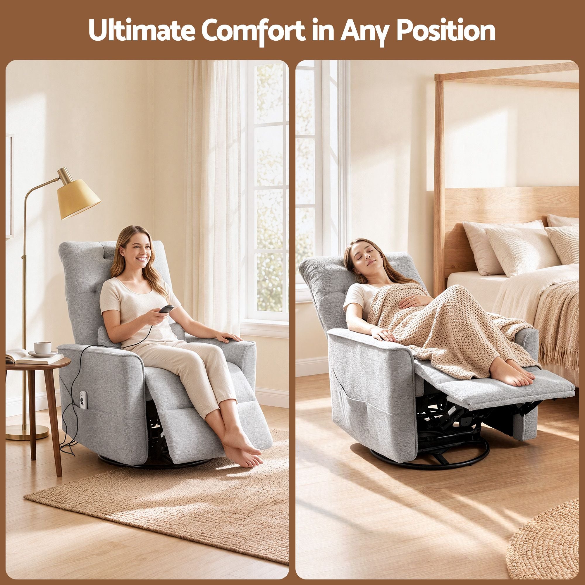 Artiss Electric Massage Recliner Chair with 270° Swivel & Heat, Grey Bedworld