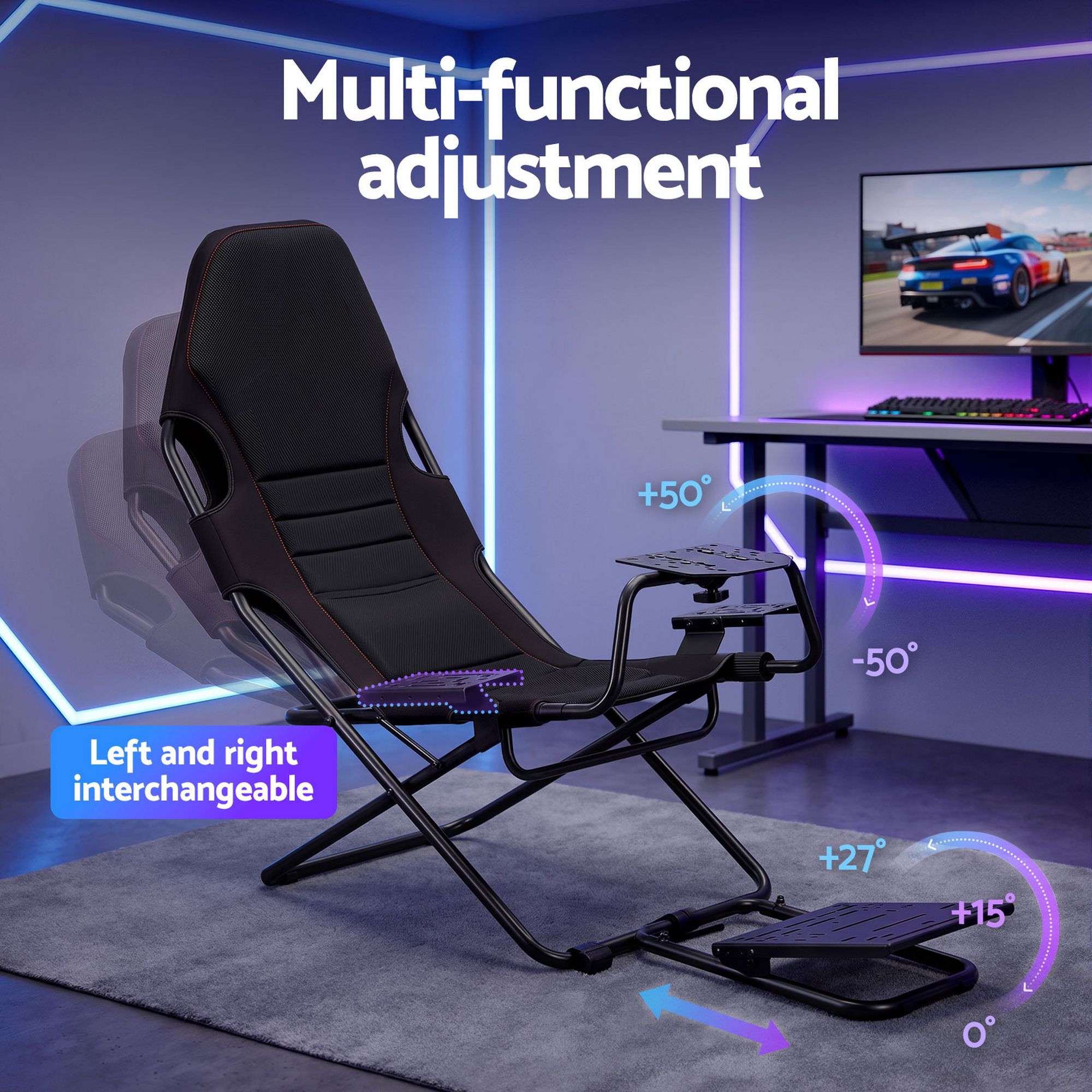 Artiss Steel Foldable Racing Simulator Cockpit Seat Wheel Stand Gear Shifter Mount Black Bedworld
