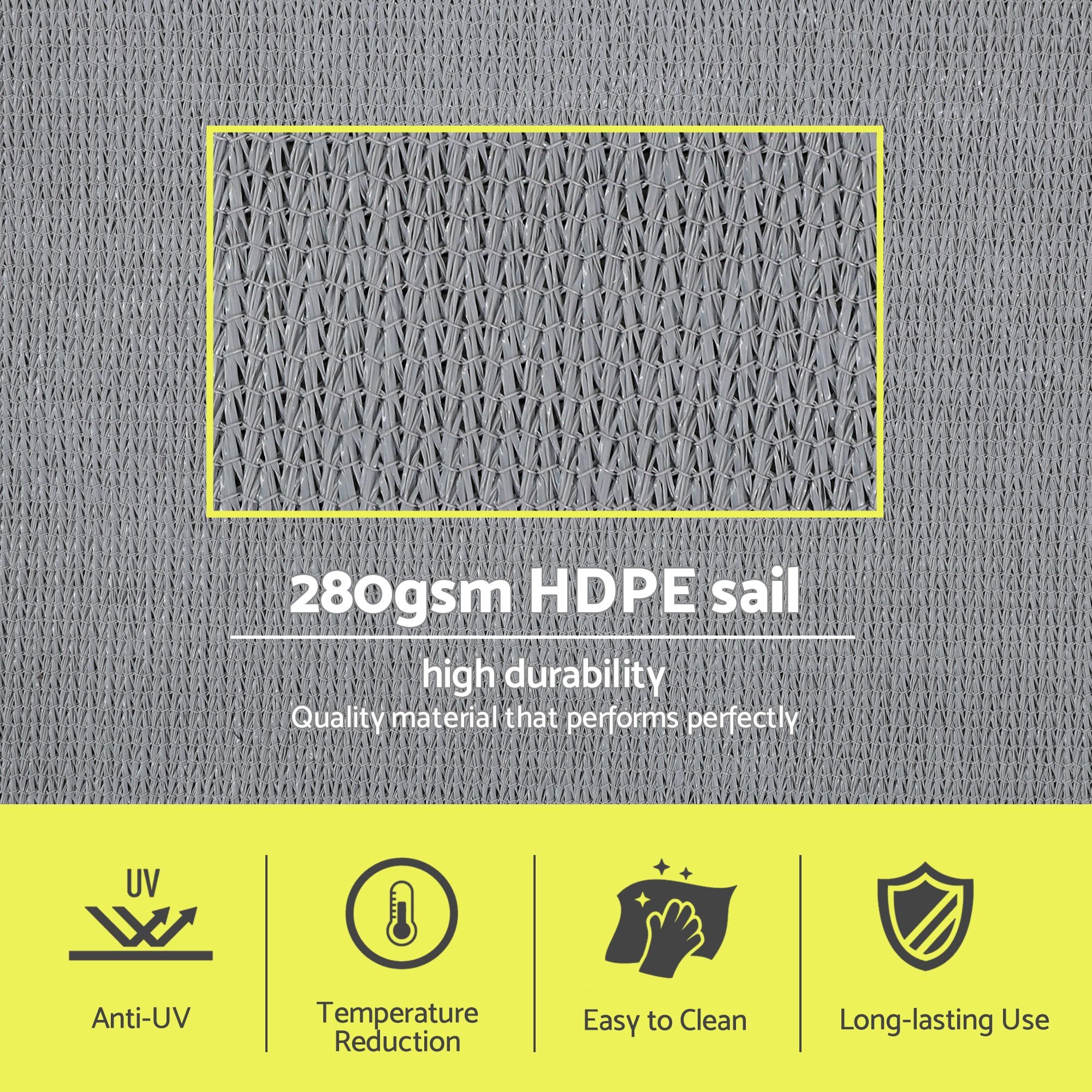 Instahut Sun Shade Sail Cloth 98% UV Block Outdoor Canopy Rectangle 2X5M Grey Bedworld