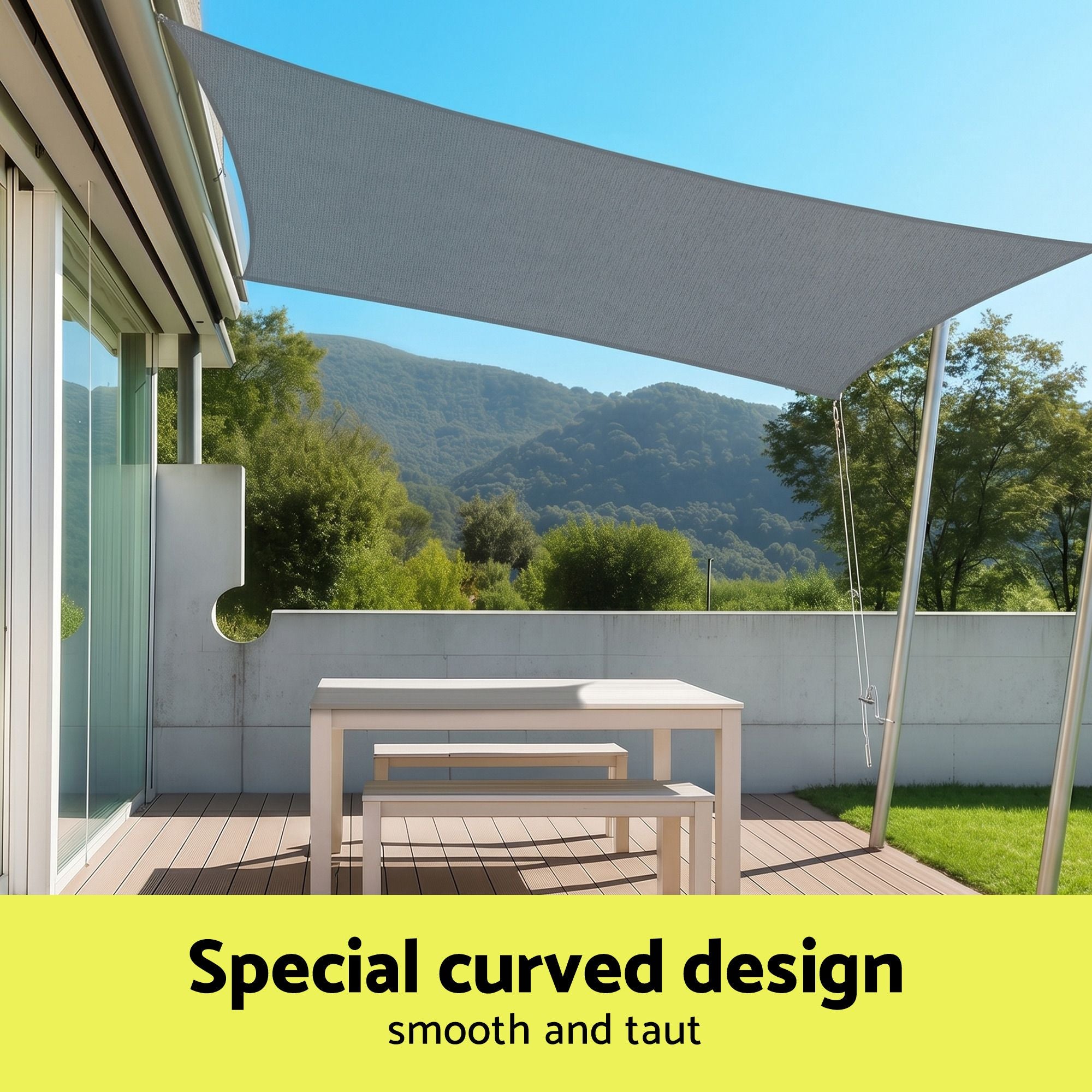 Instahut Sun Shade Sail Cloth 98% UV Block Outdoor Canopy Rectangle 2X5M Grey Bedworld