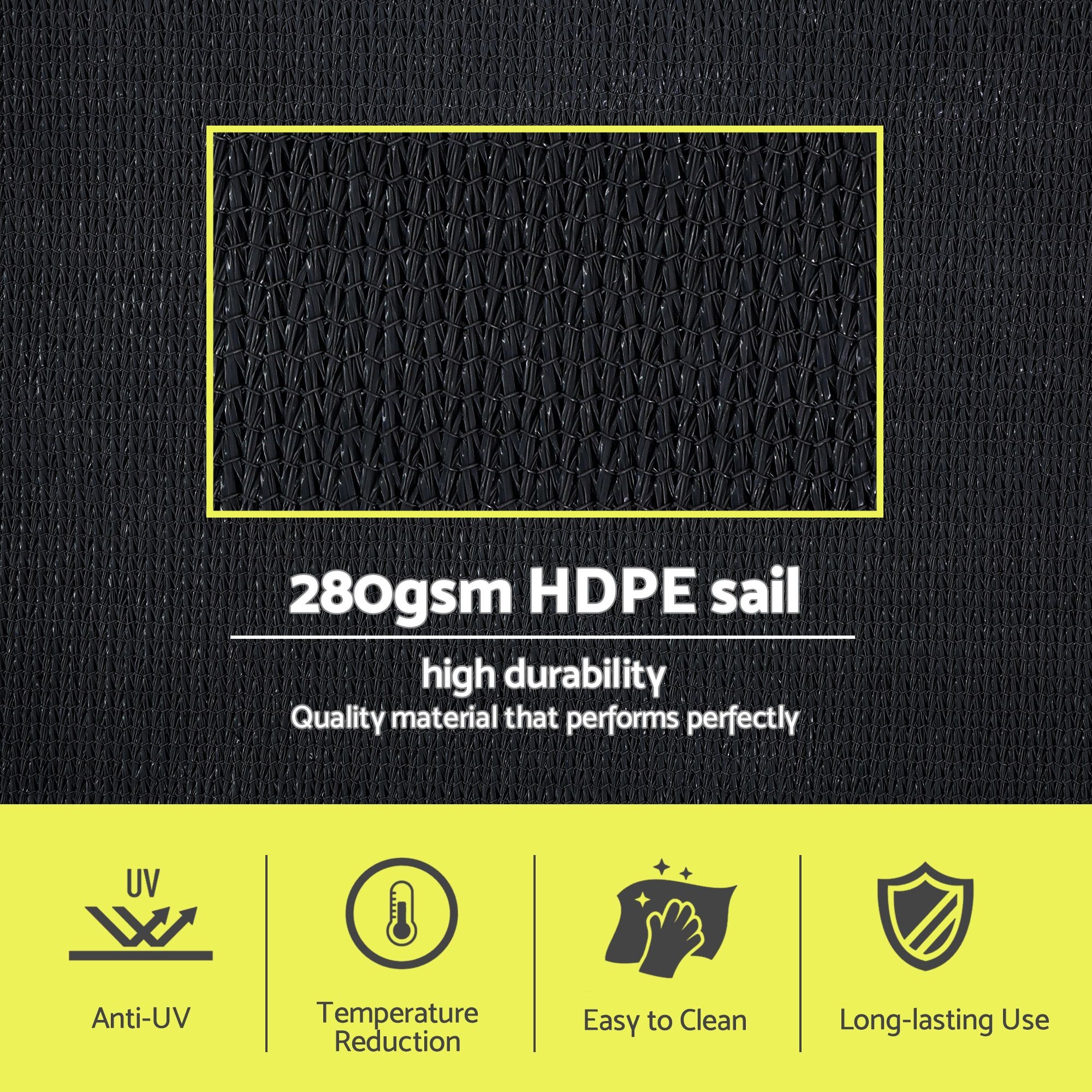 Instahut Sun Shade Sail Cloth 98% UV Block Outdoor Canopy Rectangle 5X6M Black Bedworld