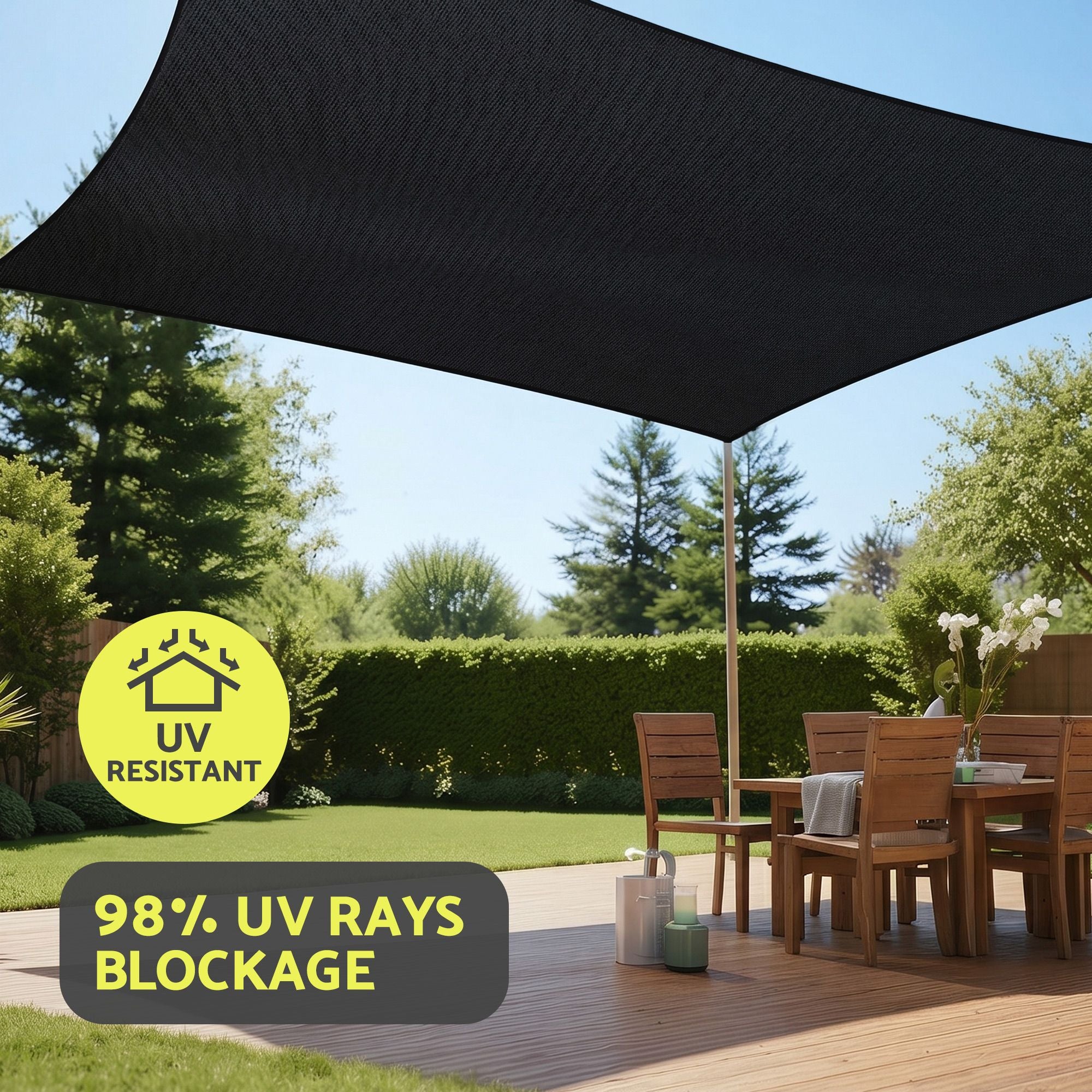 Instahut Sun Shade Sail Cloth 98% UV Block Outdoor Canopy Rectangle 5X6M Black Bedworld