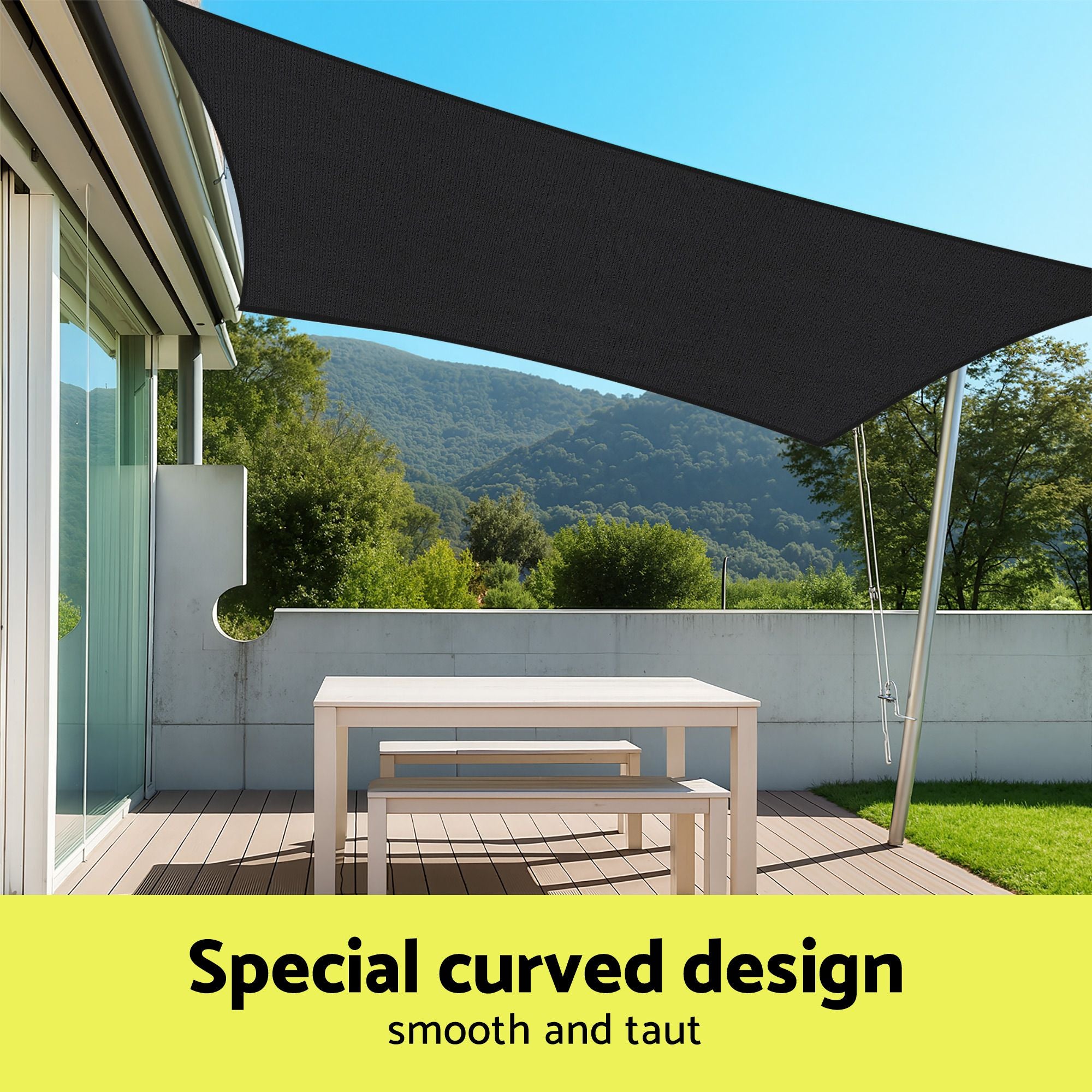 Instahut Sun Shade Sail Cloth 98% UV Block Outdoor Canopy Rectangle 5X6M Black Bedworld