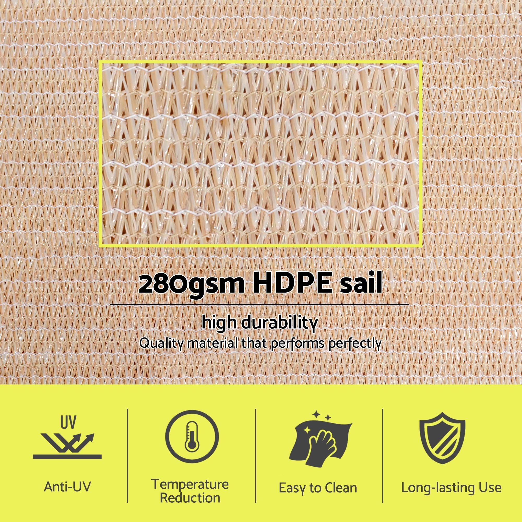 Instahut Sun Shade Sail Cloth 98% UV Block Outdoor Canopy Rectangle 5X9M Beige Bedworld