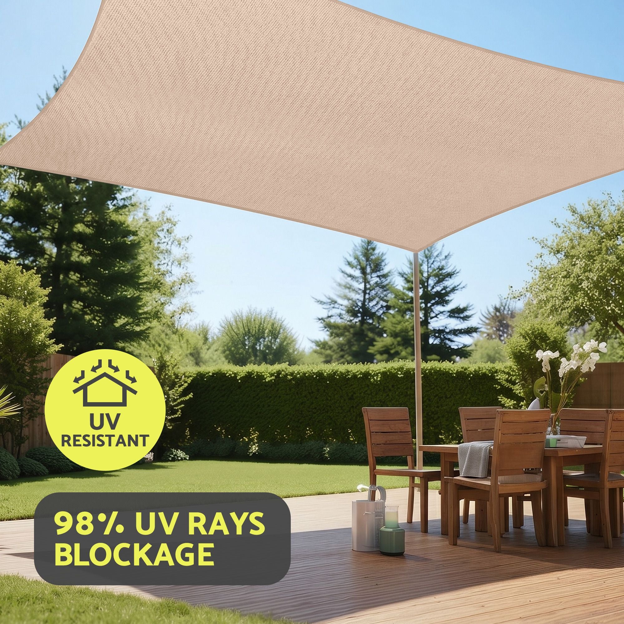 Instahut Sun Shade Sail Cloth 98% UV Block Outdoor Canopy Rectangle 5X9M Beige Bedworld