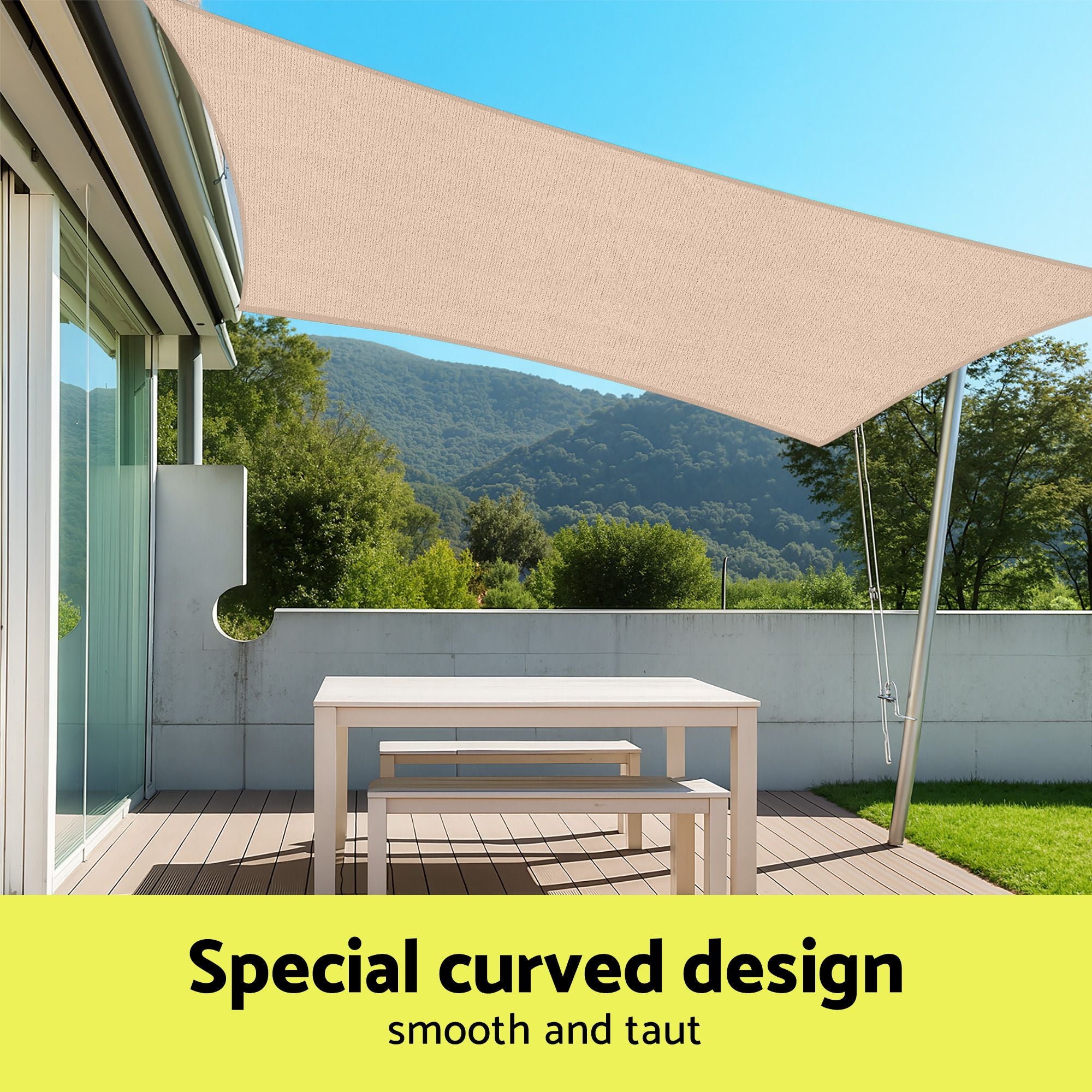 Instahut Sun Shade Sail Cloth 98% UV Block Outdoor Canopy Rectangle 5X9M Beige Bedworld