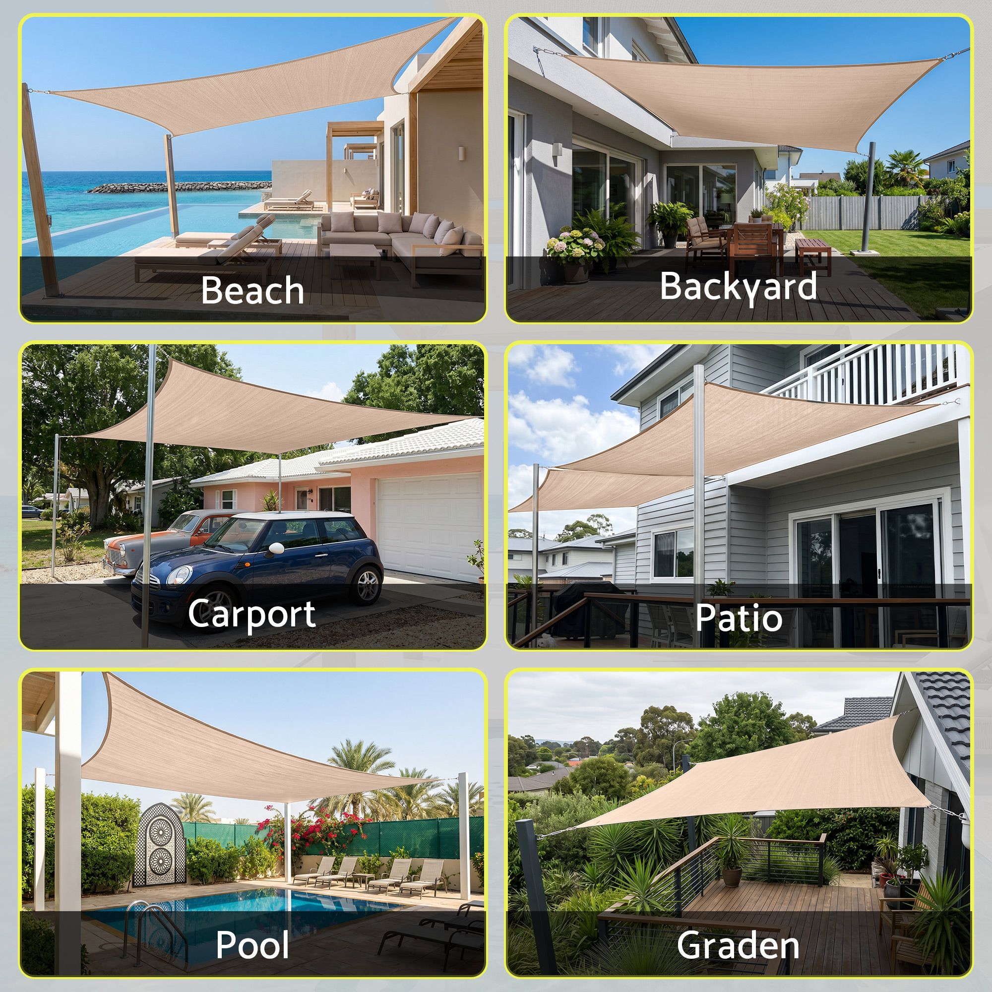 Instahut Sun Shade Sail Cloth 98% UV Block Outdoor Canopy Rectangle 5X9M Beige Bedworld