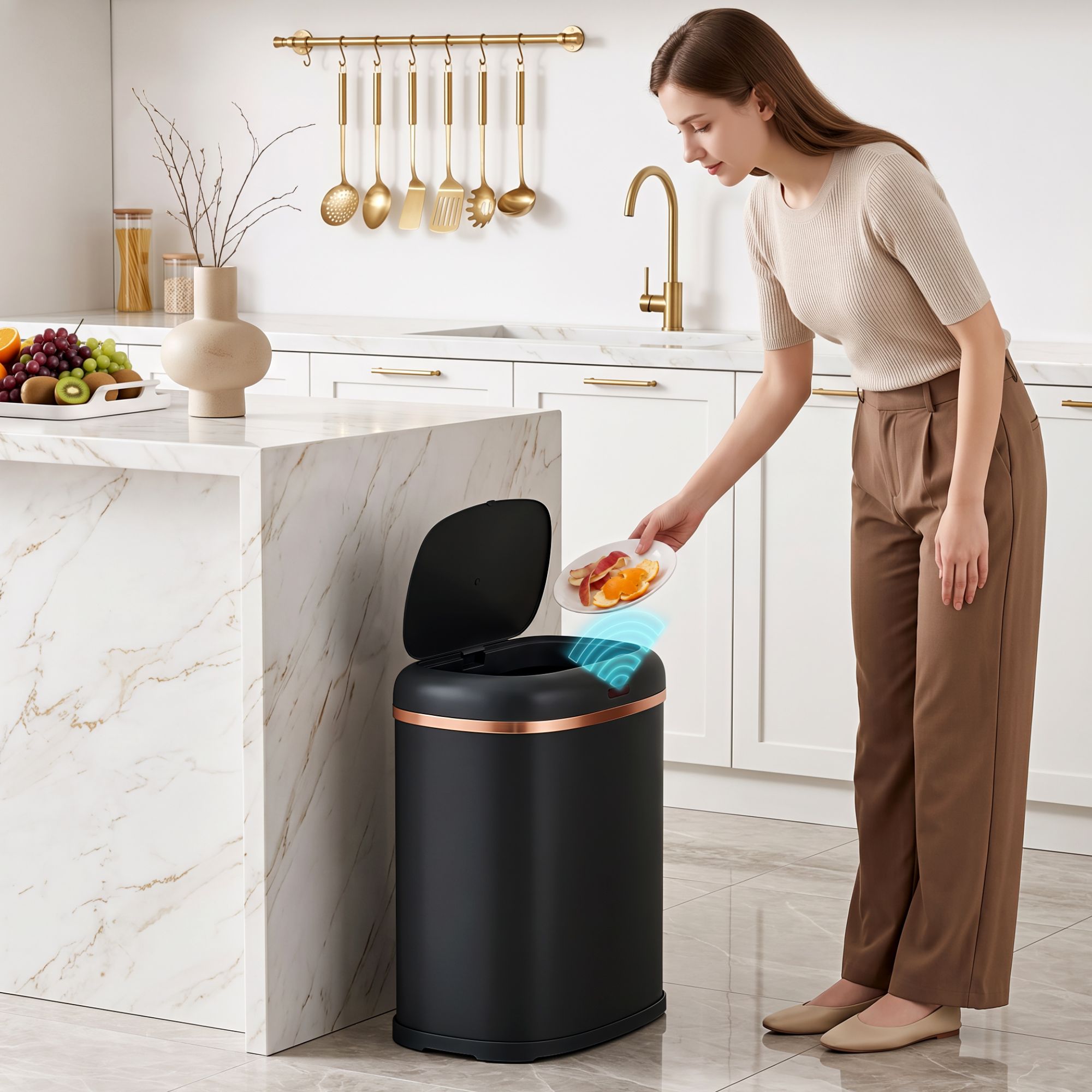 Devanti 38L Motion Sensor Bin Rubbish Automatic Black Bedworld