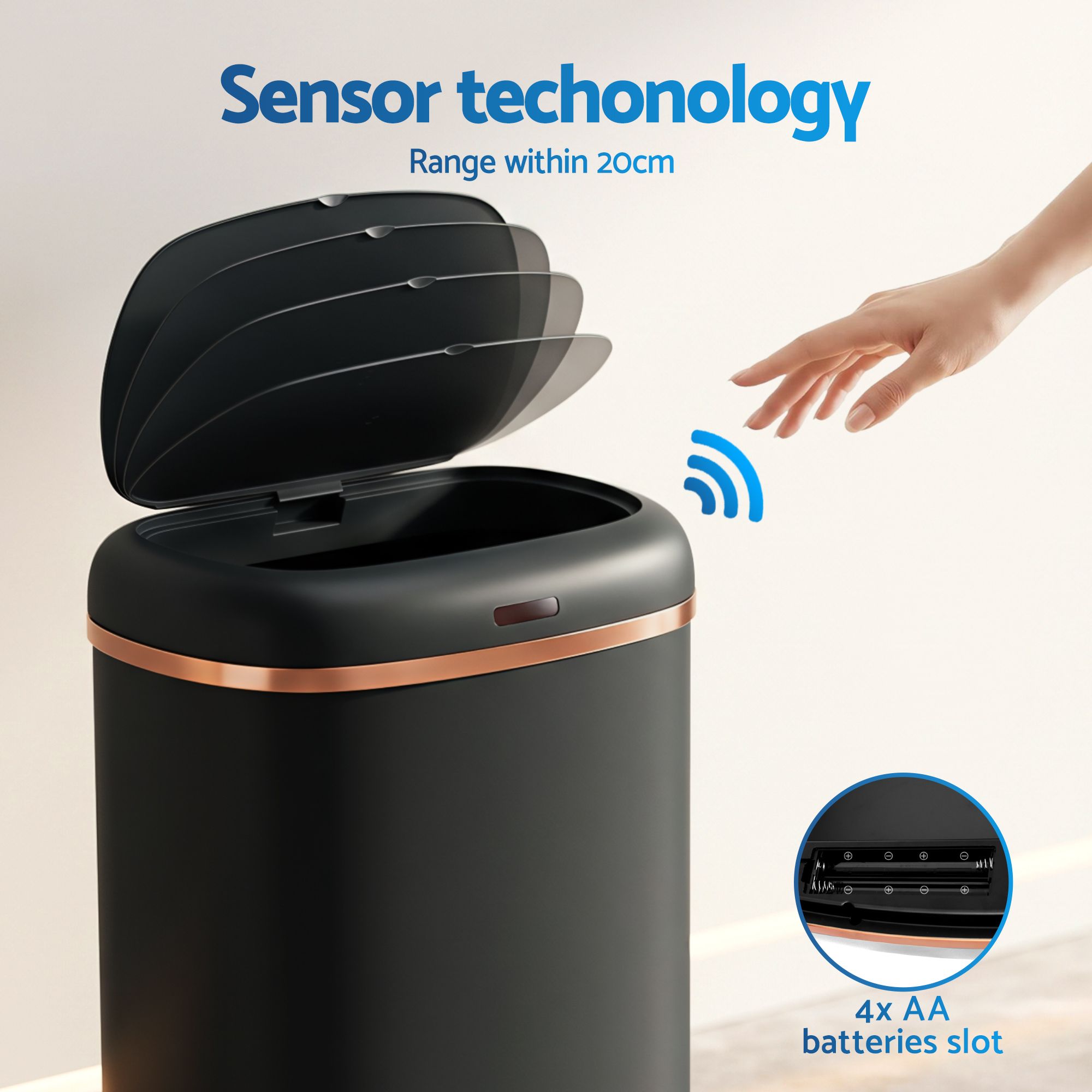 Devanti 38L Motion Sensor Bin Rubbish Automatic Black Bedworld