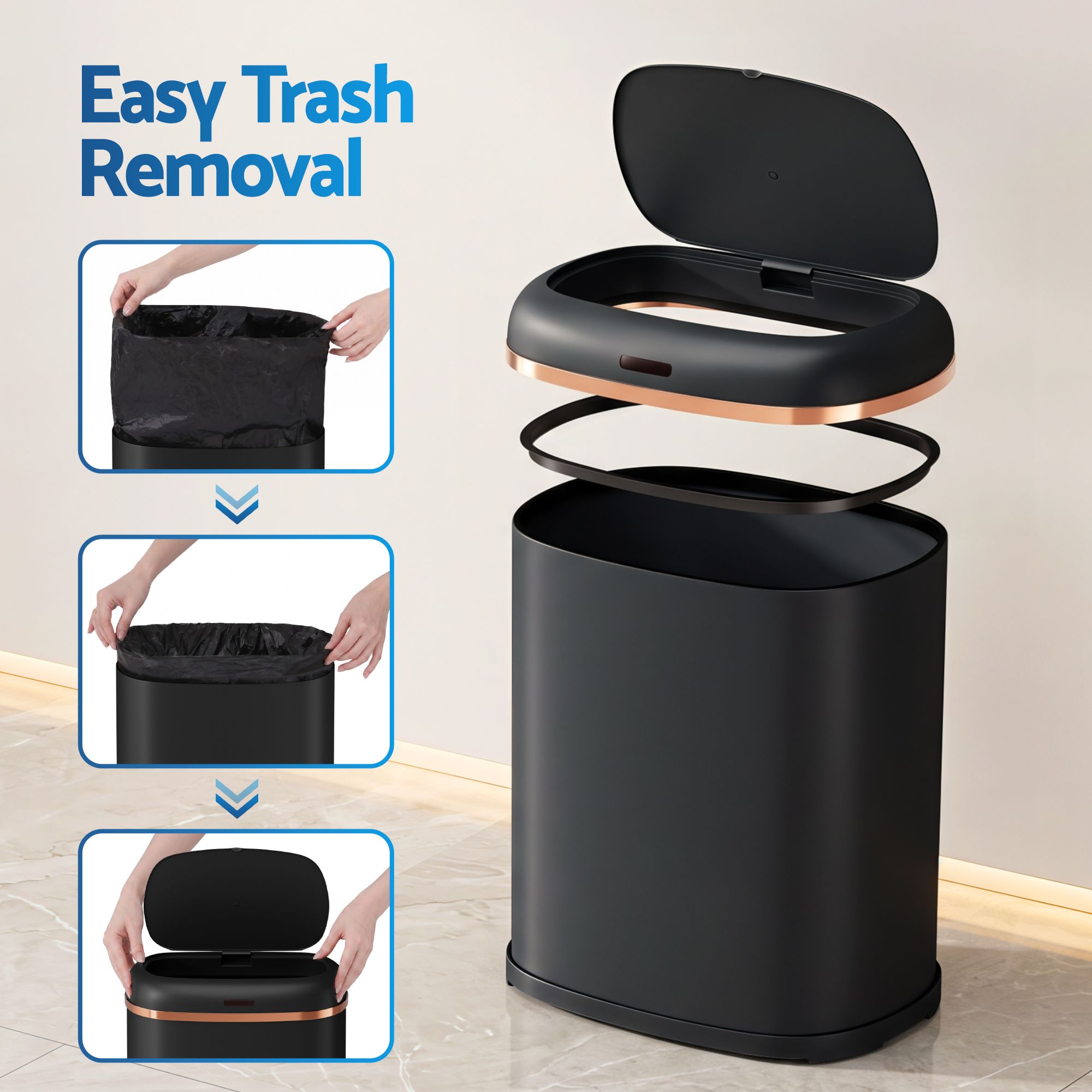 Devanti 38L Motion Sensor Bin Rubbish Automatic Black Bedworld