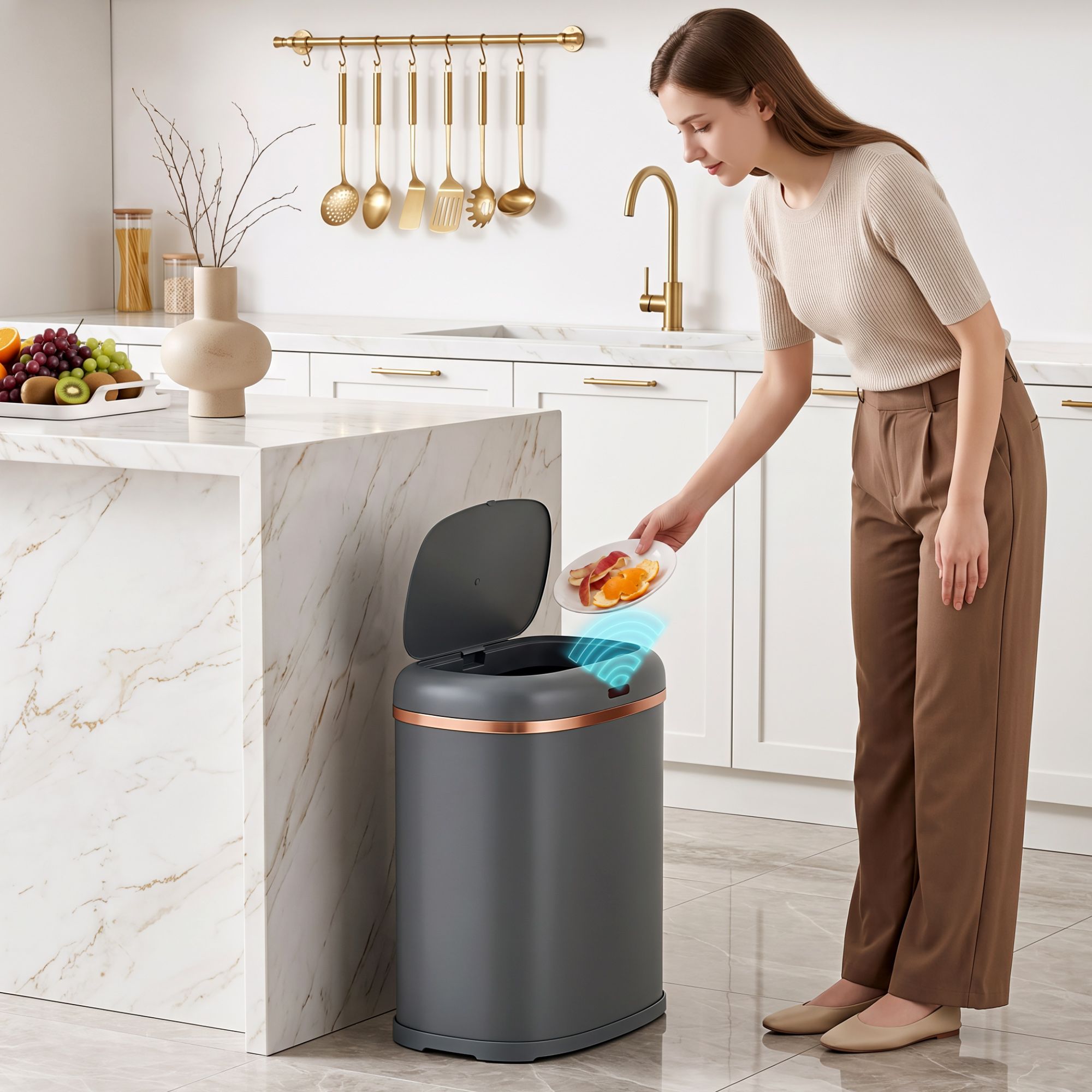 Devanti 38L Motion Sensor Bin Rubbish Automatic Grey Bedworld