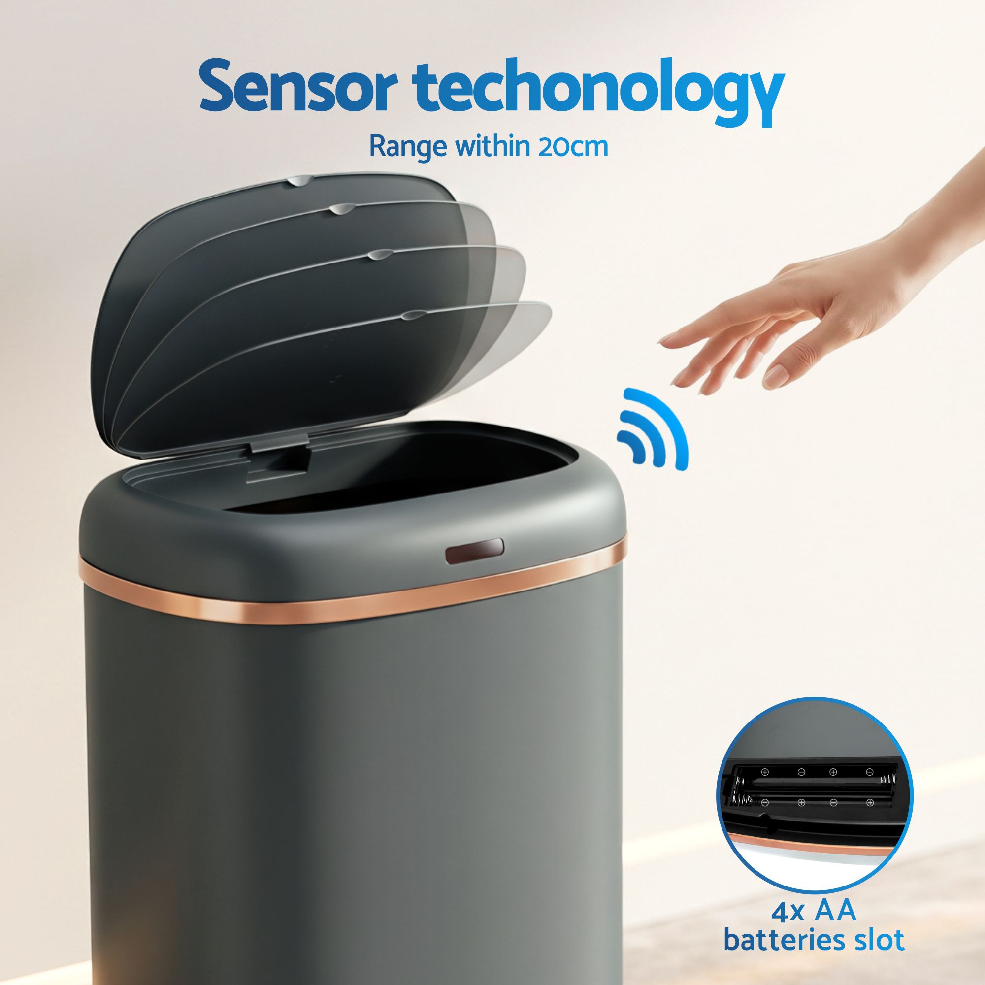 Devanti 38L Motion Sensor Bin Rubbish Automatic Grey Bedworld