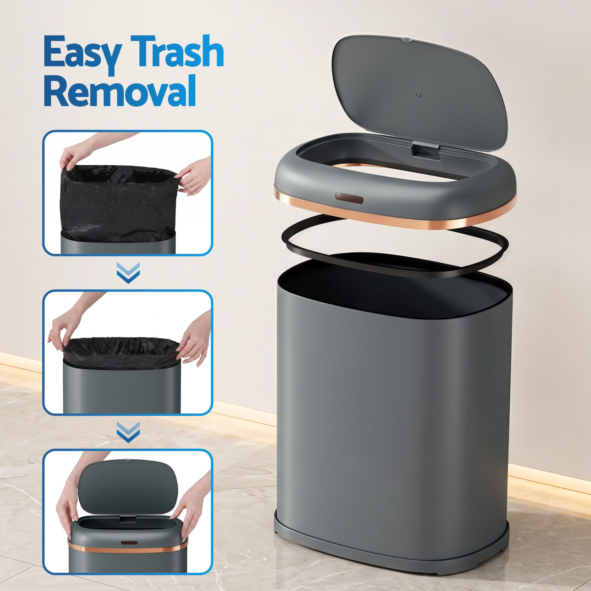 Devanti 38L Motion Sensor Bin Rubbish Automatic Grey Bedworld