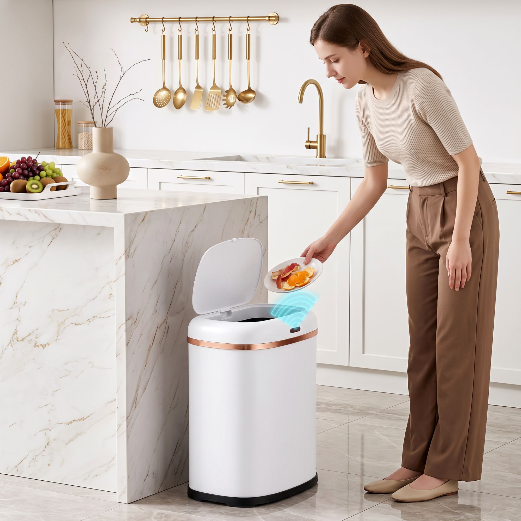 Devanti 38L Motion Sensor Bin Rubbish Automatic White Bedworld