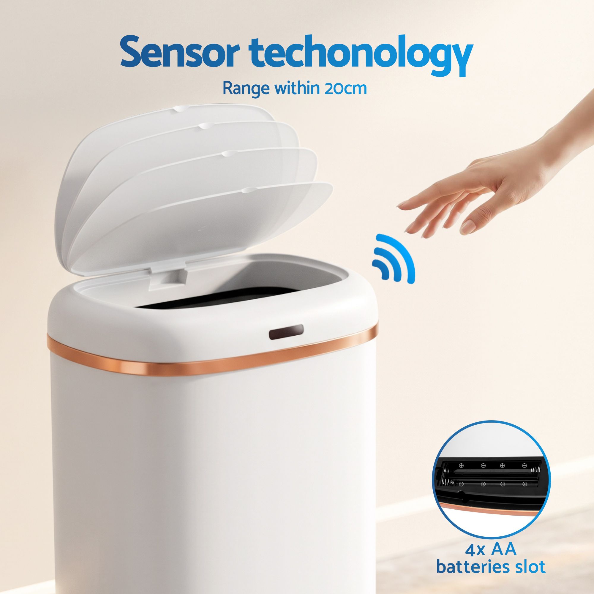 Devanti 38L Motion Sensor Bin Rubbish Automatic White Bedworld