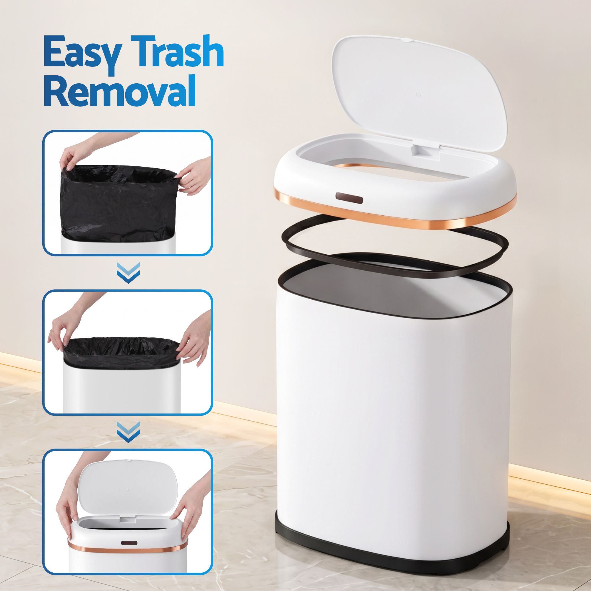 Devanti 38L Motion Sensor Bin Rubbish Automatic White Bedworld