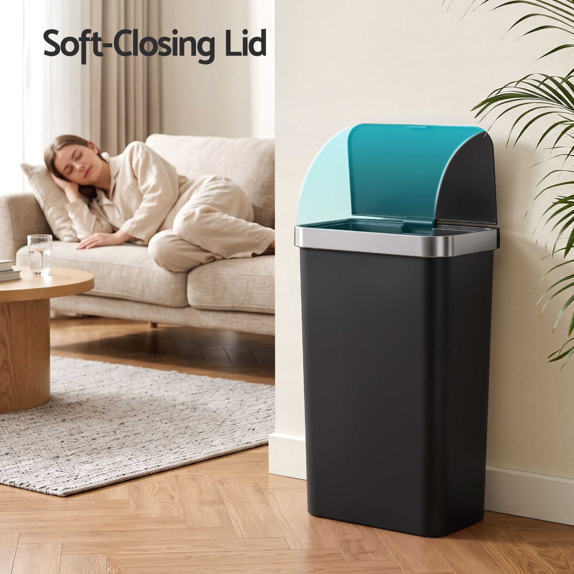 Devanti 50L Motion Sensor Trash Bin Automatic Kitchen Waste Dustbin Black Bedworld