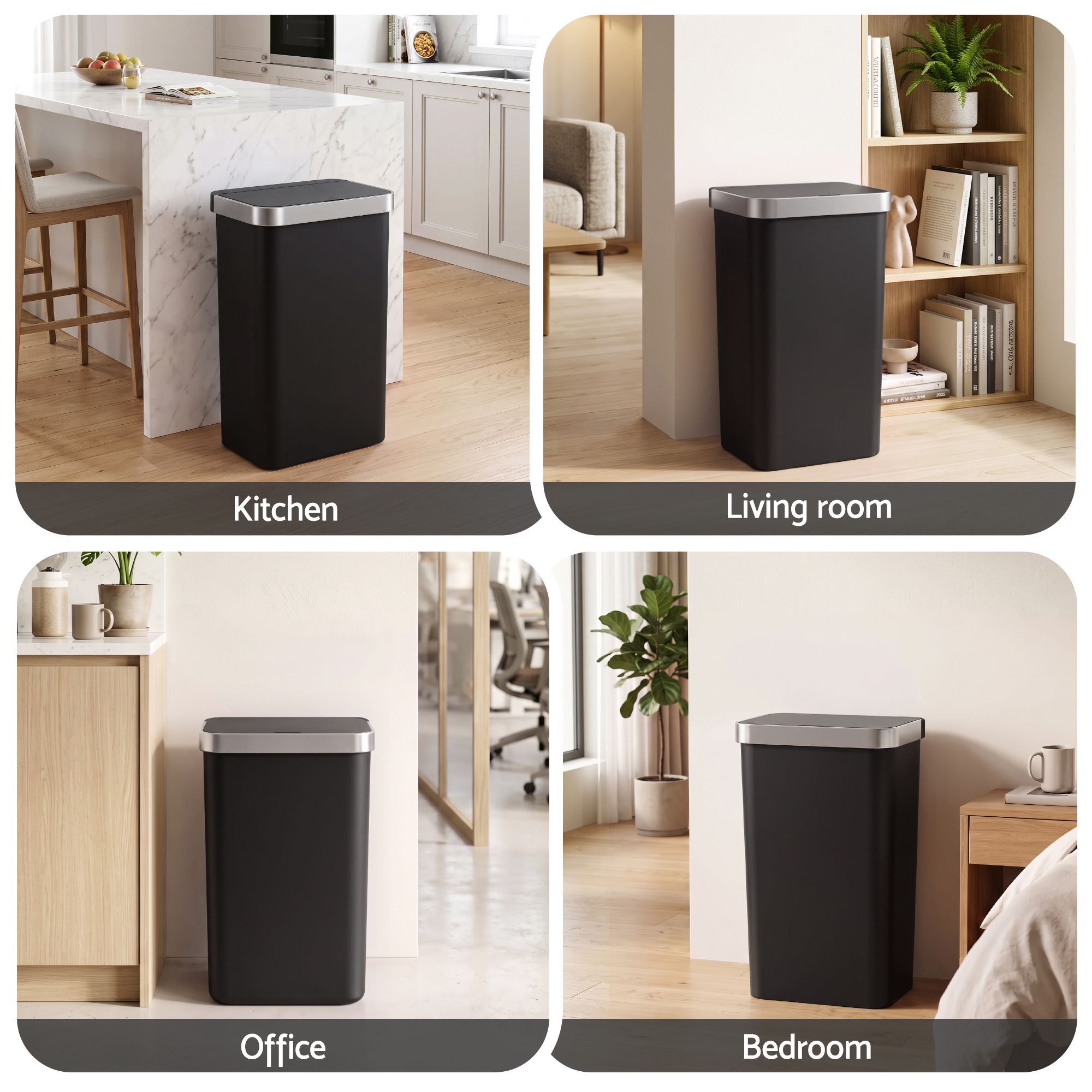 Devanti 50L Motion Sensor Trash Bin Automatic Kitchen Waste Dustbin Black Bedworld