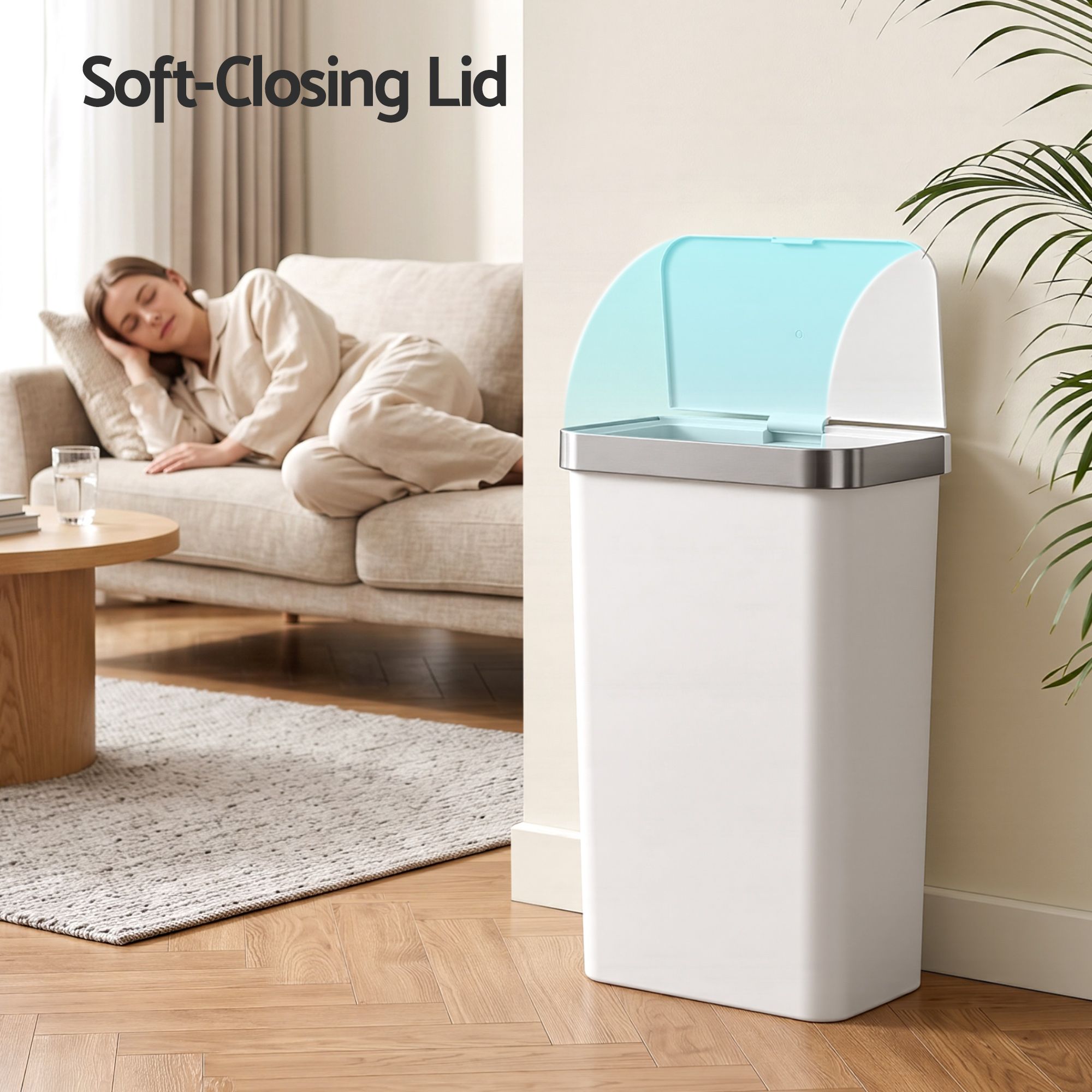 Devanti 50L Motion Sensor Trash Bin Automatic Kitchen Waste Dustbin White Bedworld