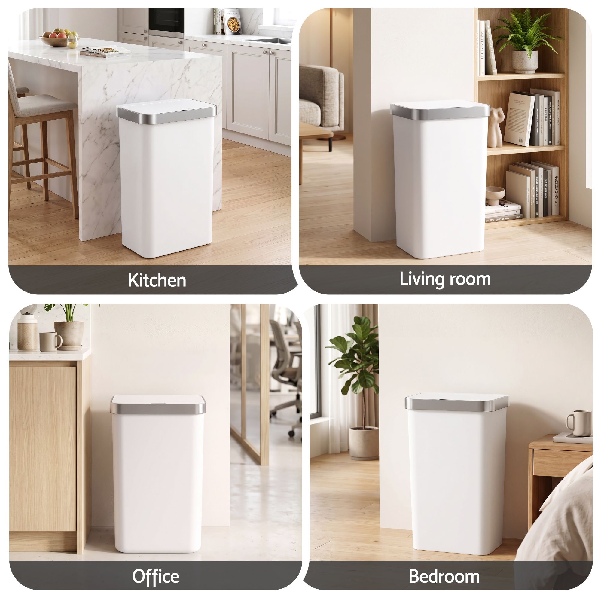 Devanti 50L Motion Sensor Trash Bin Automatic Kitchen Waste Dustbin White Bedworld