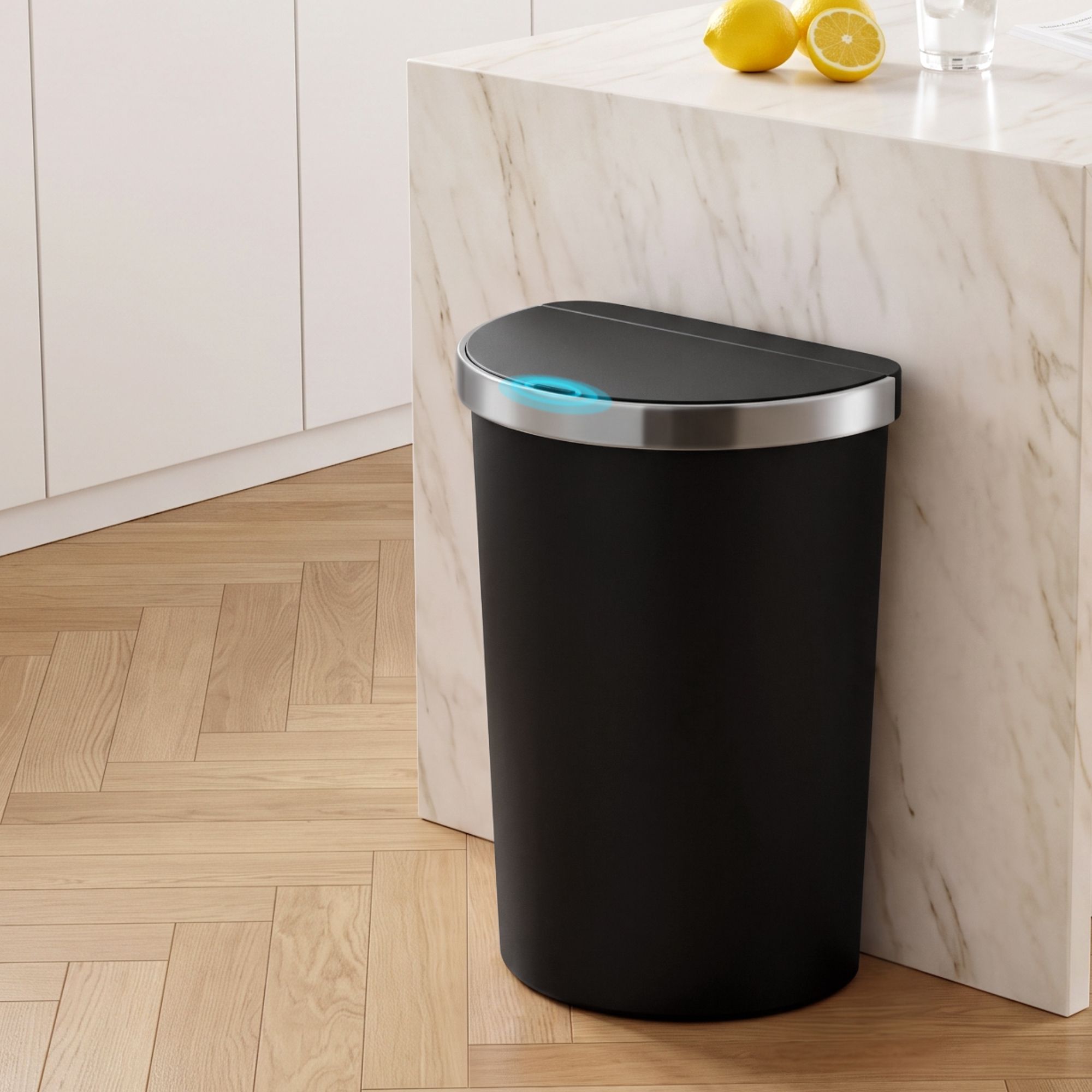 Devanti 50L Sensor Bin D-Shape Trash Can Kitchen Smart Rubbish Bin Black Bedworld