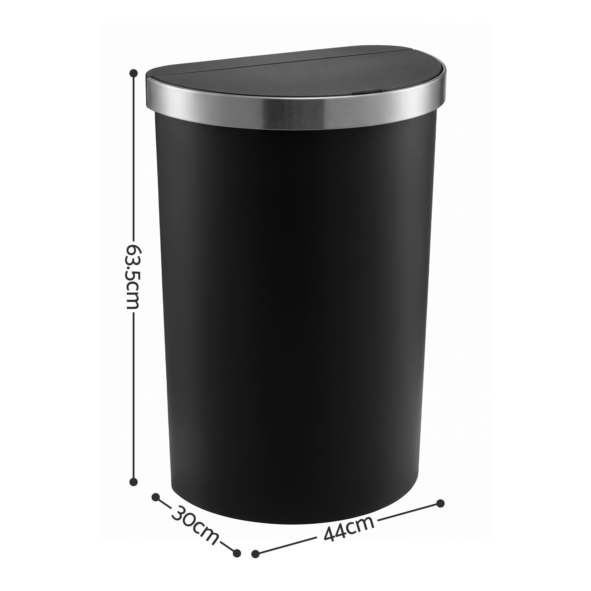 Devanti 50L Sensor Bin D-Shape Trash Can Kitchen Smart Rubbish Bin Black Bedworld