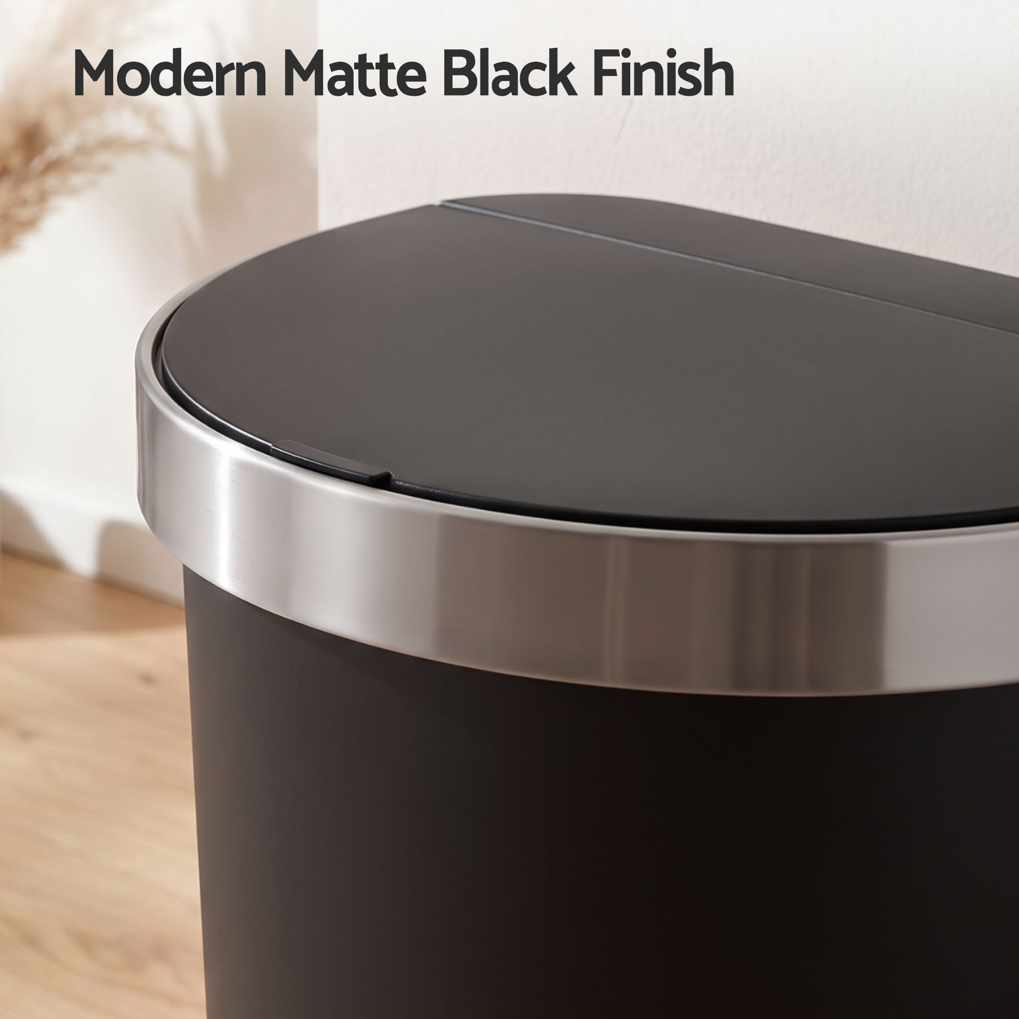 Devanti 50L Sensor Bin D-Shape Trash Can Kitchen Smart Rubbish Bin Black Bedworld