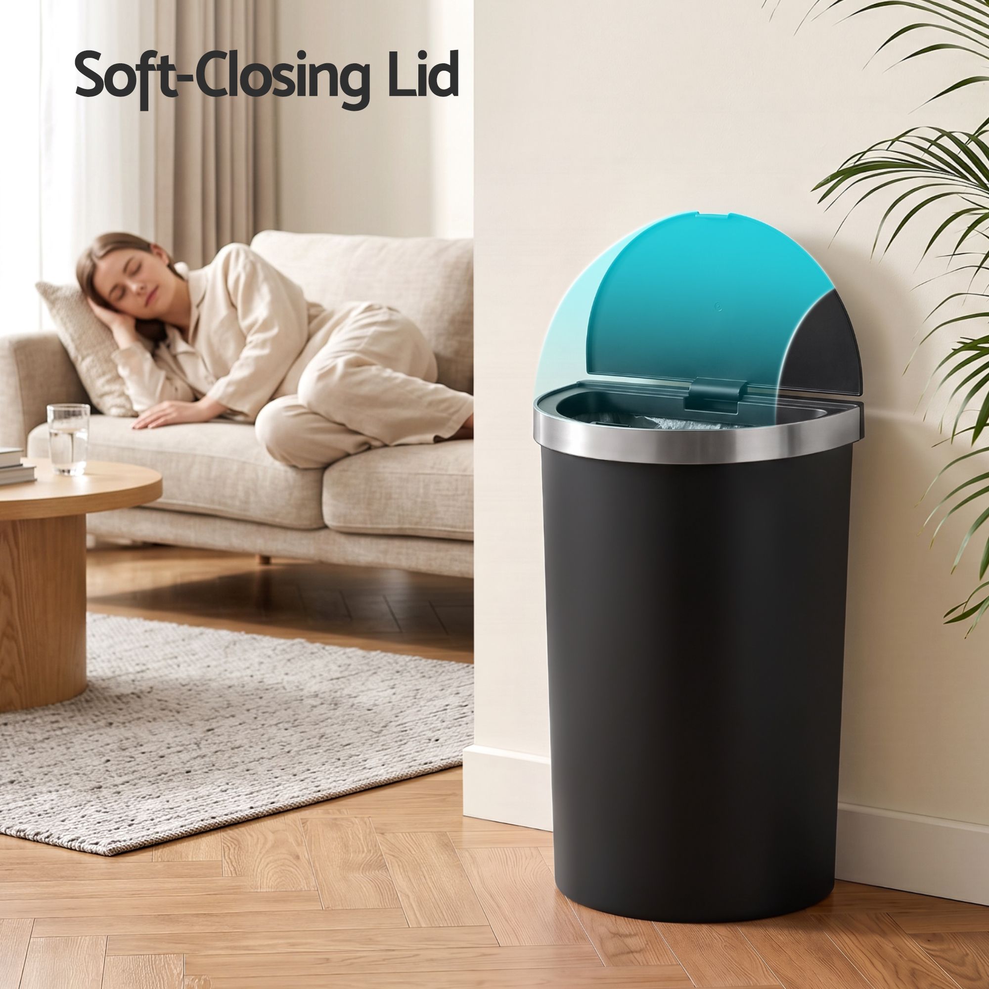 Devanti 50L Sensor Bin D-Shape Trash Can Kitchen Smart Rubbish Bin Black Bedworld